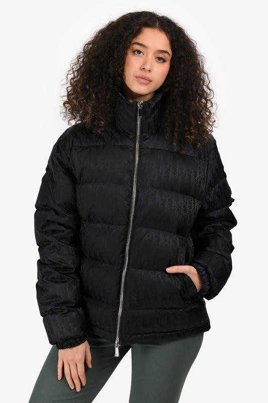 Chrisitan Dior Black Nylon Logo Puffer Jacket Size 46