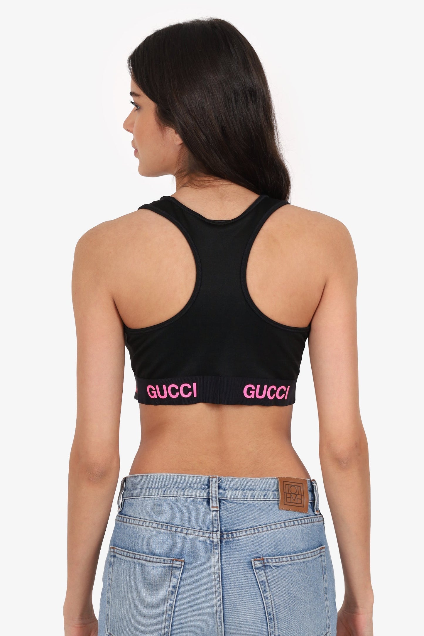 Gucci Black/Neon Pink Logo Sports Bralette Size M