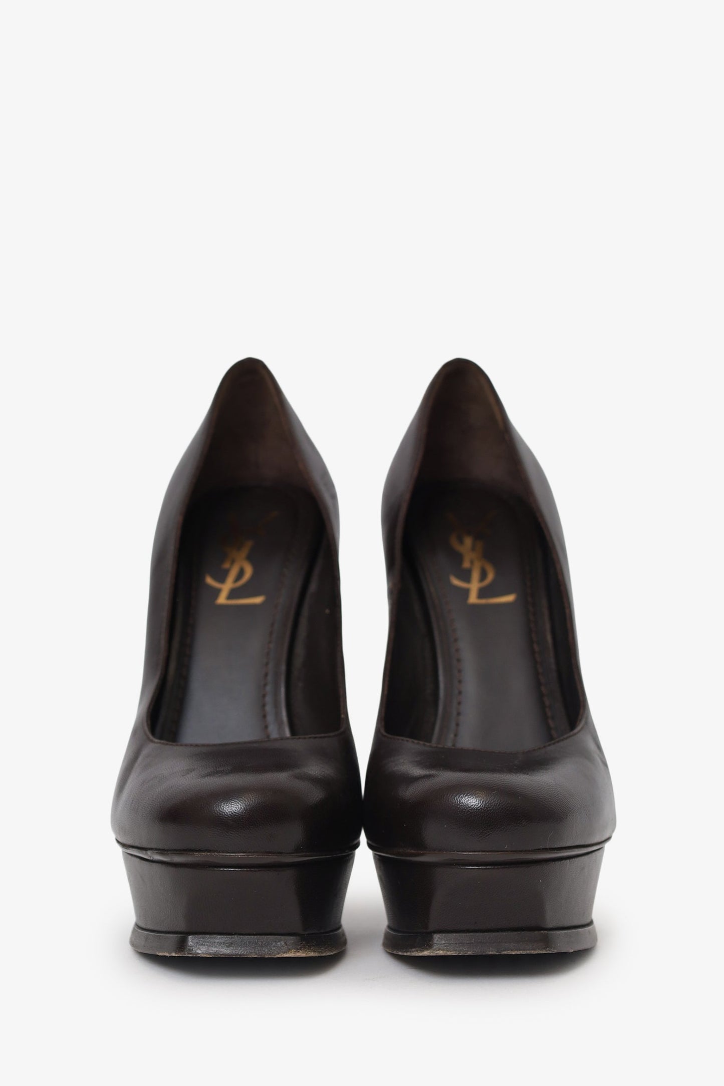Saint Laurent Dark Brown Leather Tribtoo Platform Heels Size 38