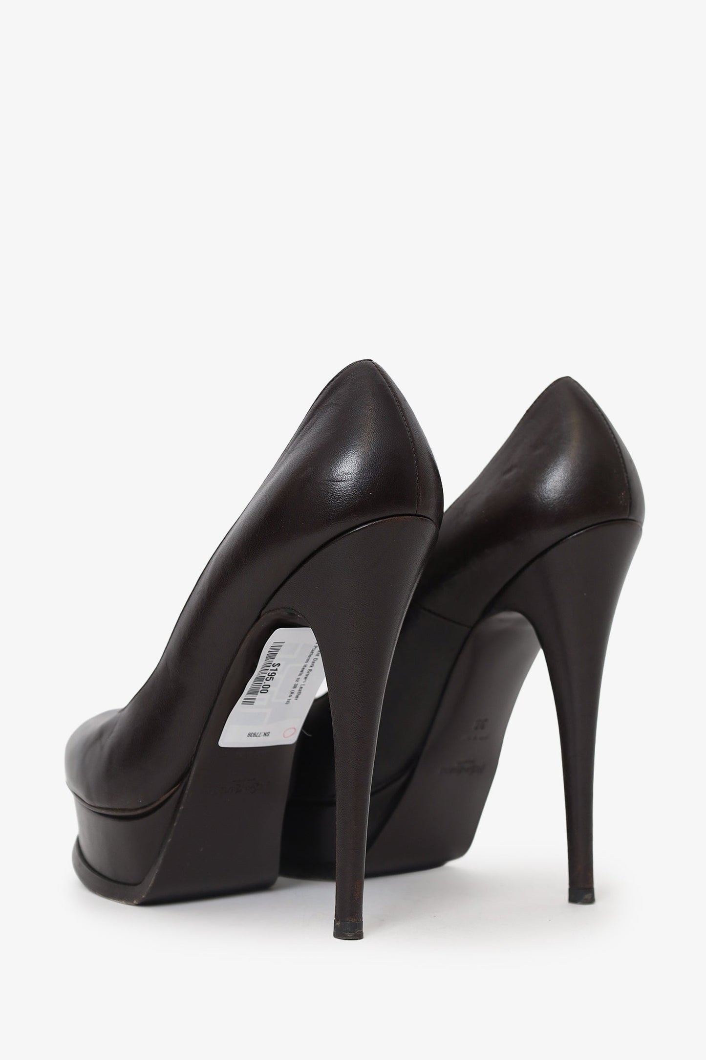 Saint Laurent Dark Brown Leather Tribtoo Platform Heels Size 38