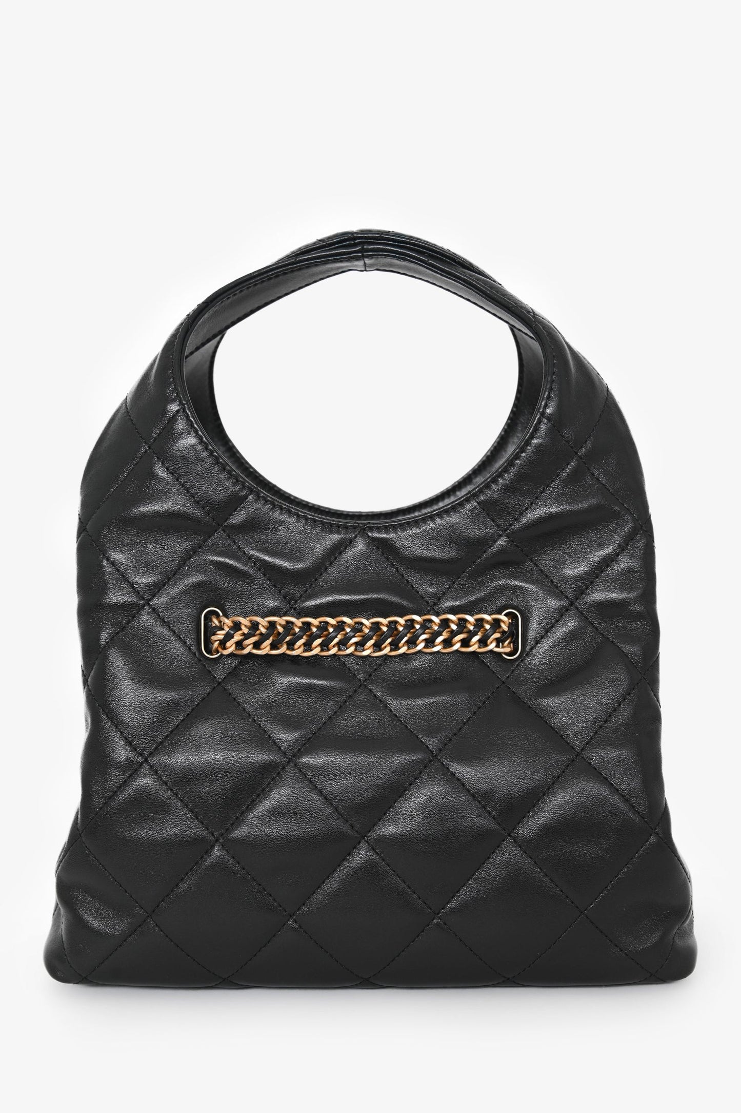 Pre-Loved Chanel™ 2025 Black Lambskin Small 25 Quilted Chain Buckle Bag