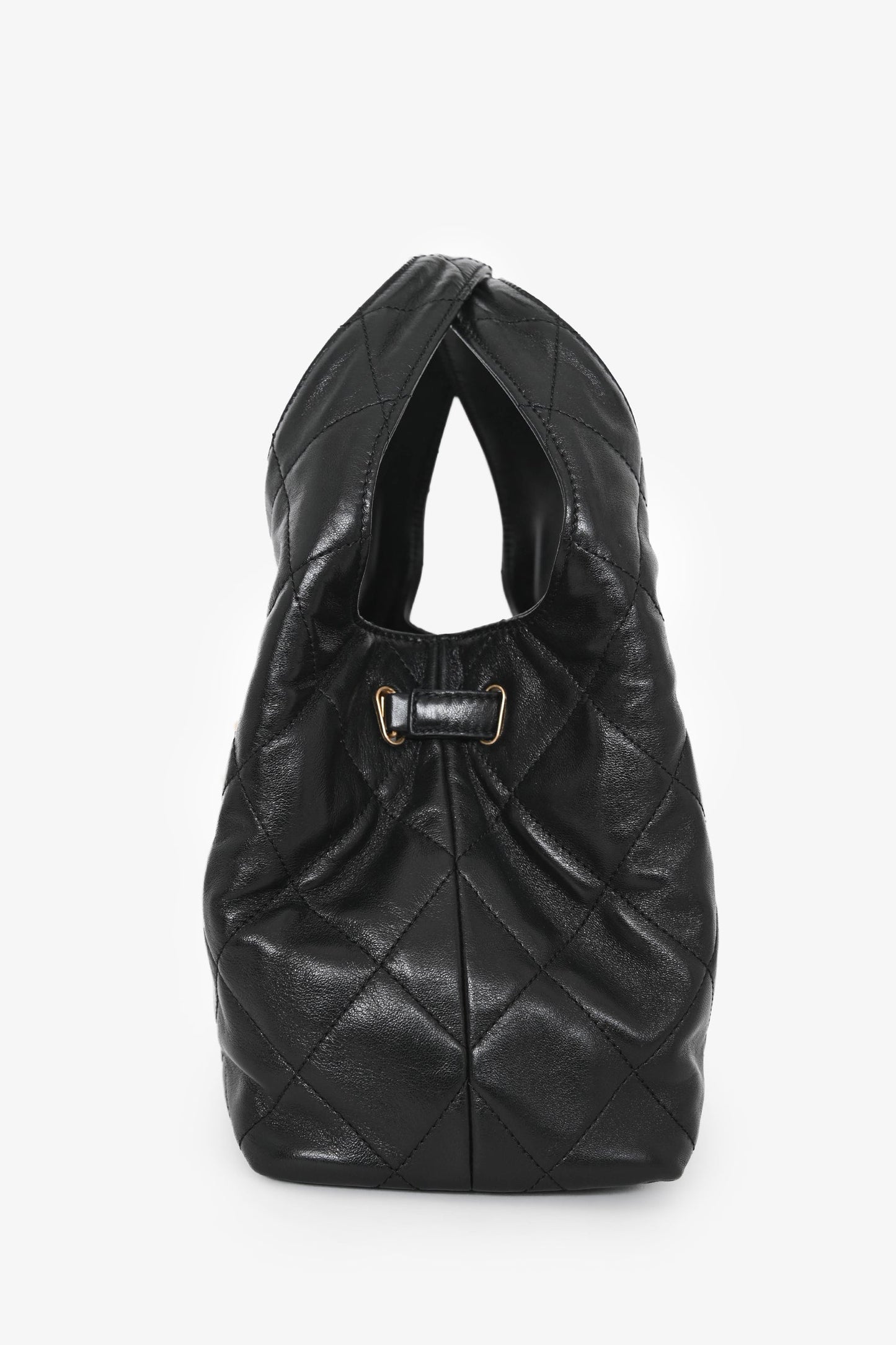 Pre-Loved Chanel™ 2025 Black Lambskin Small 25 Quilted Chain Buckle Bag