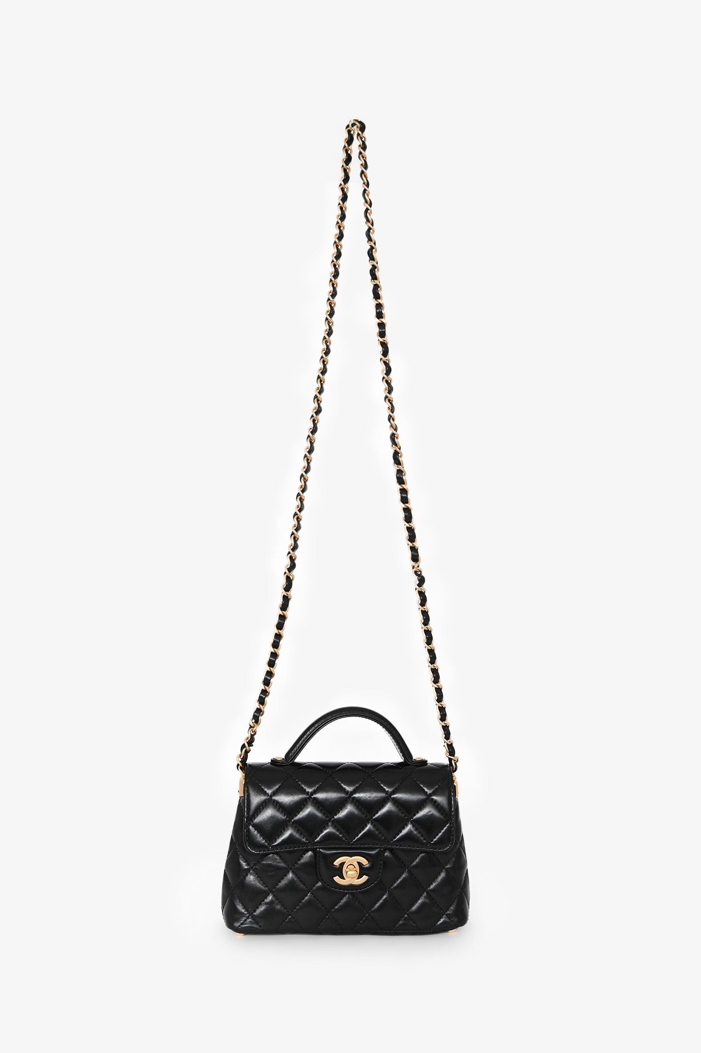 Pre-Loved Chanel™ 2025 Black Lambskin Mini Top Handle Chain Bag