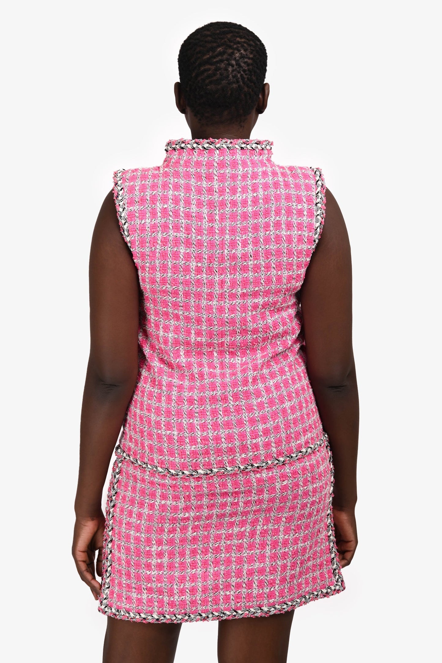 Pre-Loved Chanel™ 2014 Runway Pink Tweed Sleeveless Mini Dress Size 40