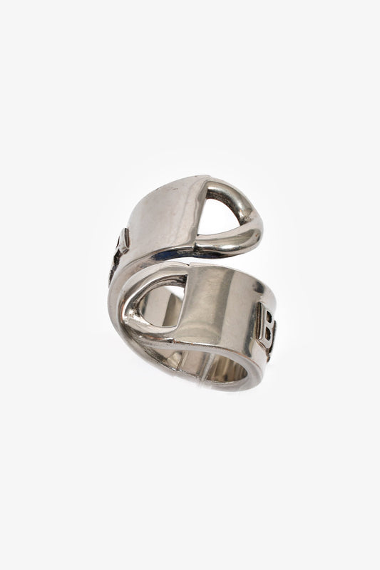 Balenciaga Silver-Tone Metal/Brass Gourmette Bypass Ring Size 52