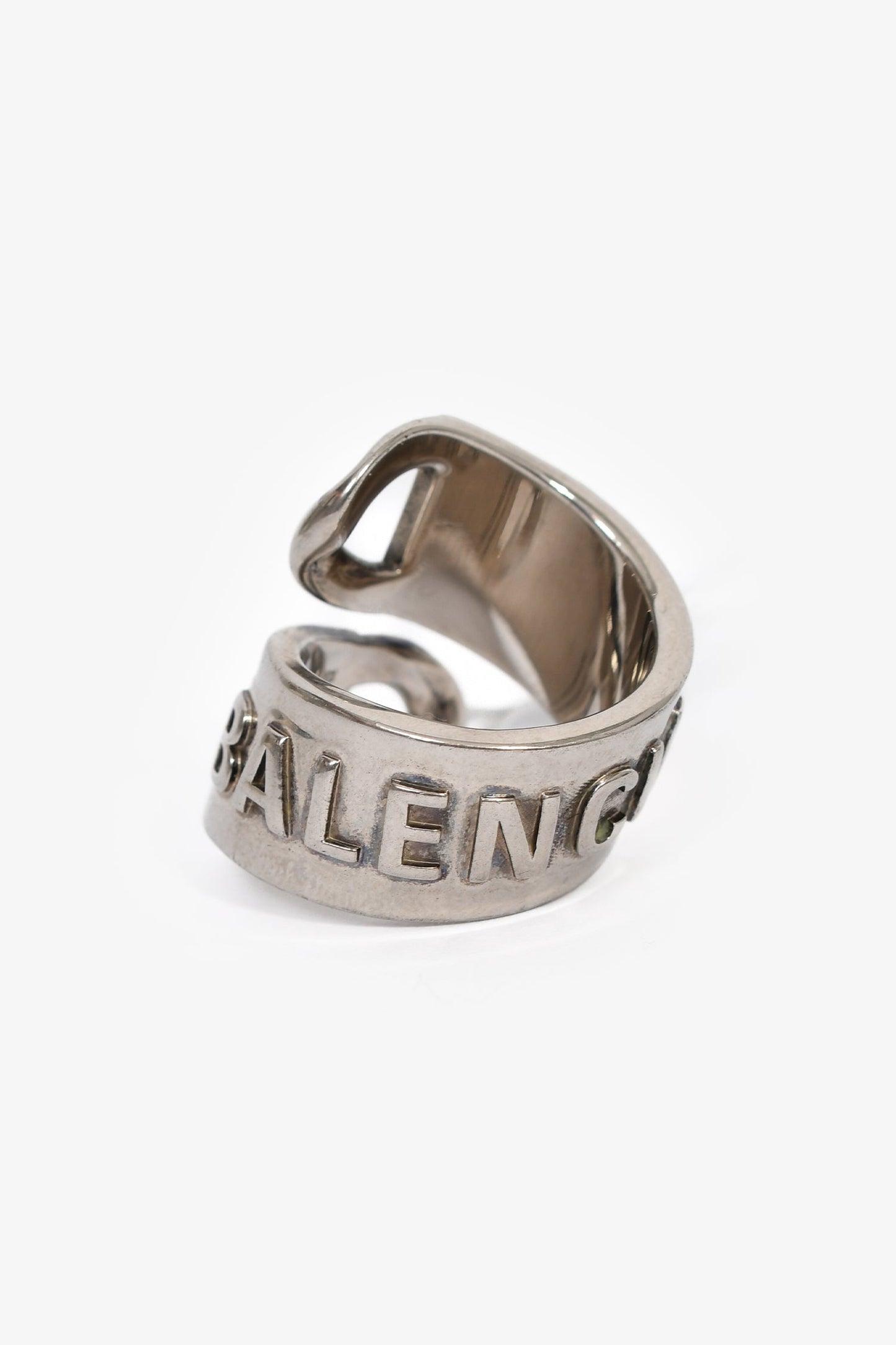 Balenciaga Silver-Tone Metal/Brass Gourmette Bypass Ring Size 52