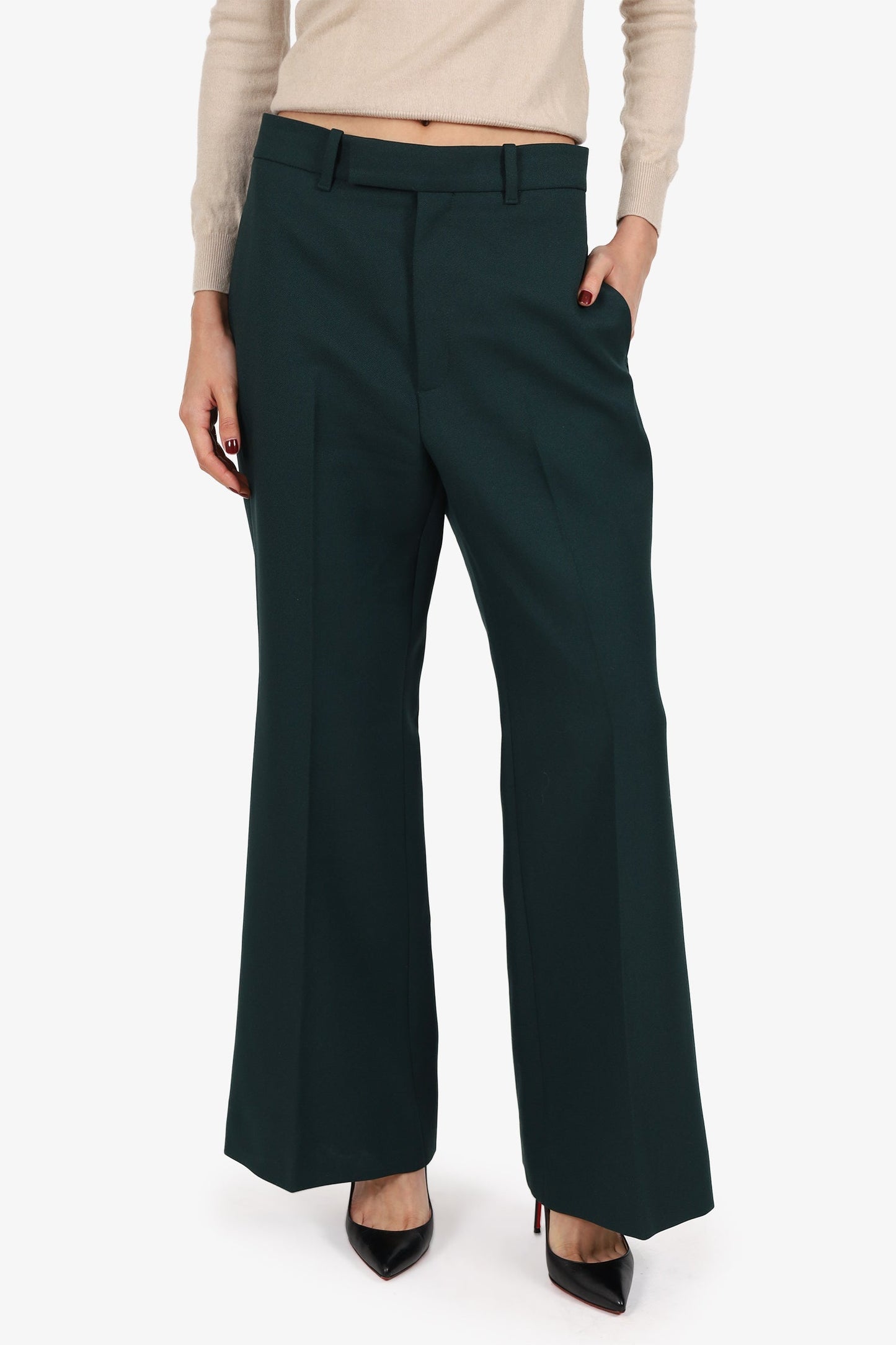 Gucci Dark Green Pleated Tro r Pants Size 40