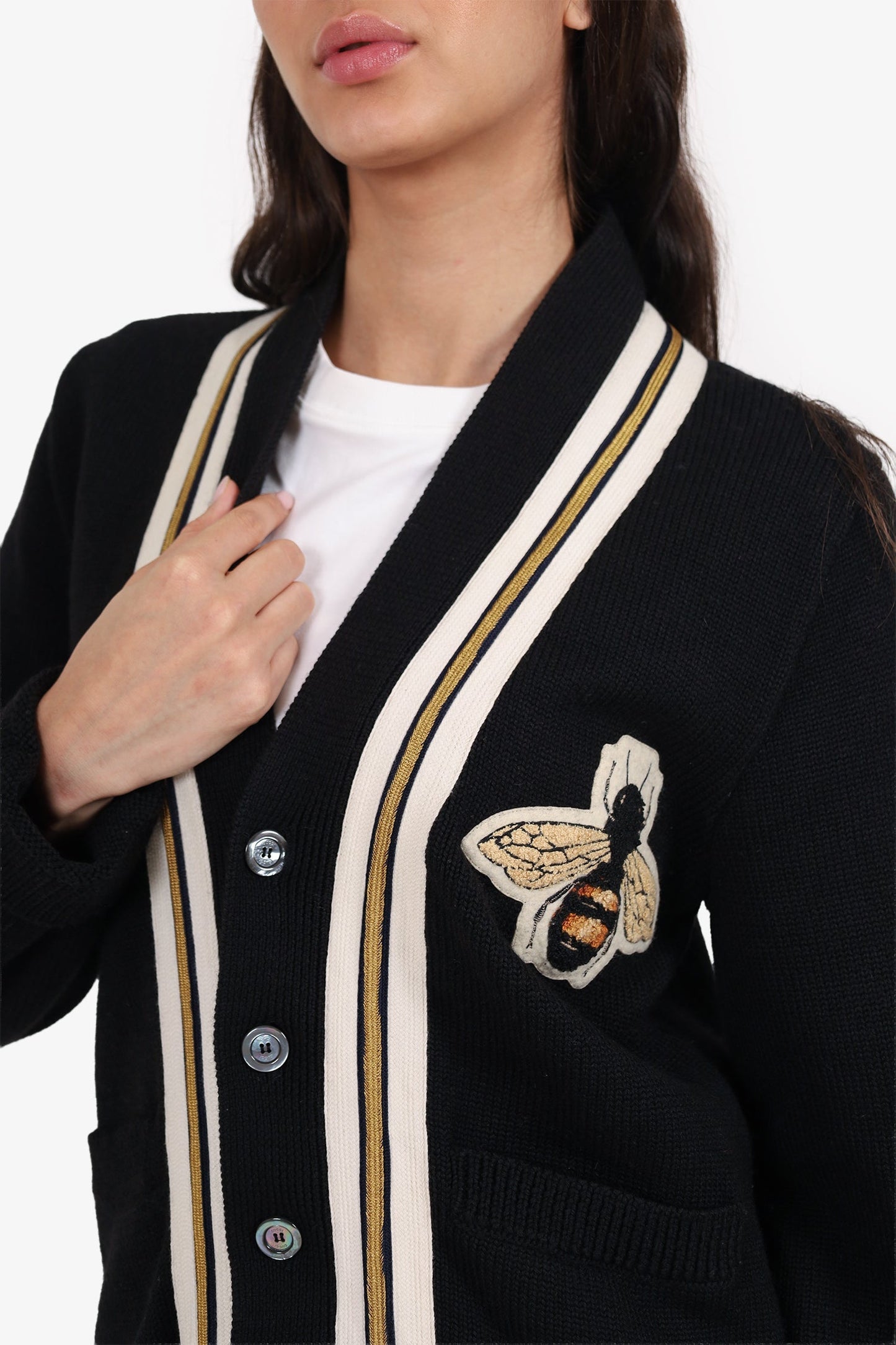 Gucci Black Wool Knit Bee Embroidery Cardigan Size S