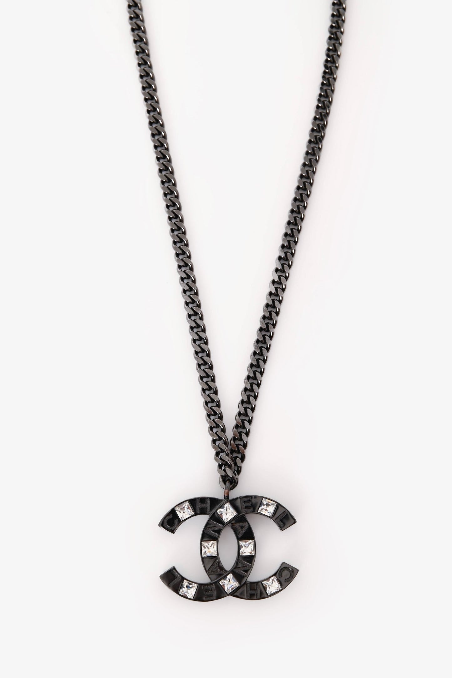 Pre-Loved Chanel™ Black Crystal Detail CC Necklace