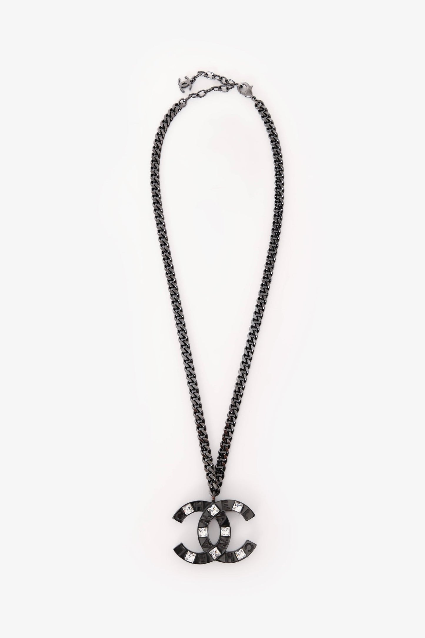 Pre-Loved Chanel™ Black Crystal Detail CC Necklace