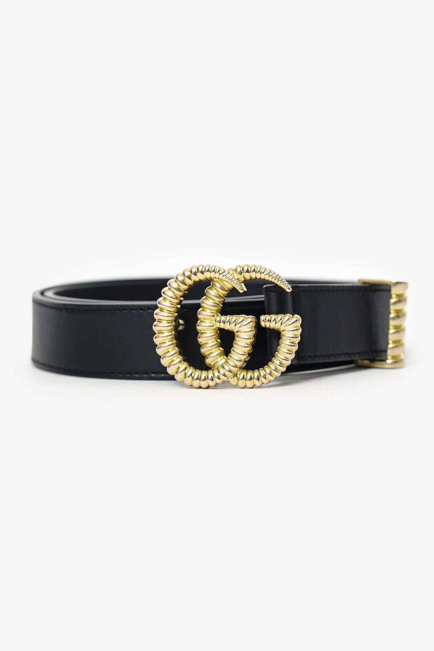 Gucci Black/Gold Leather GG Belt Size 70/28
