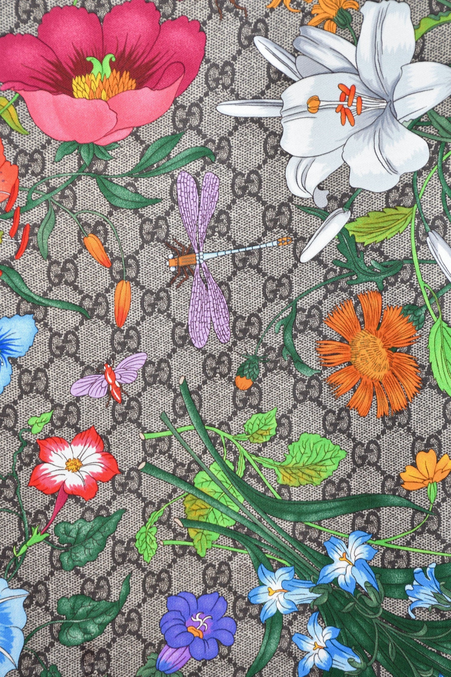 Gucci Brown/Pink Multicolour Floral Silk Scarf 90
