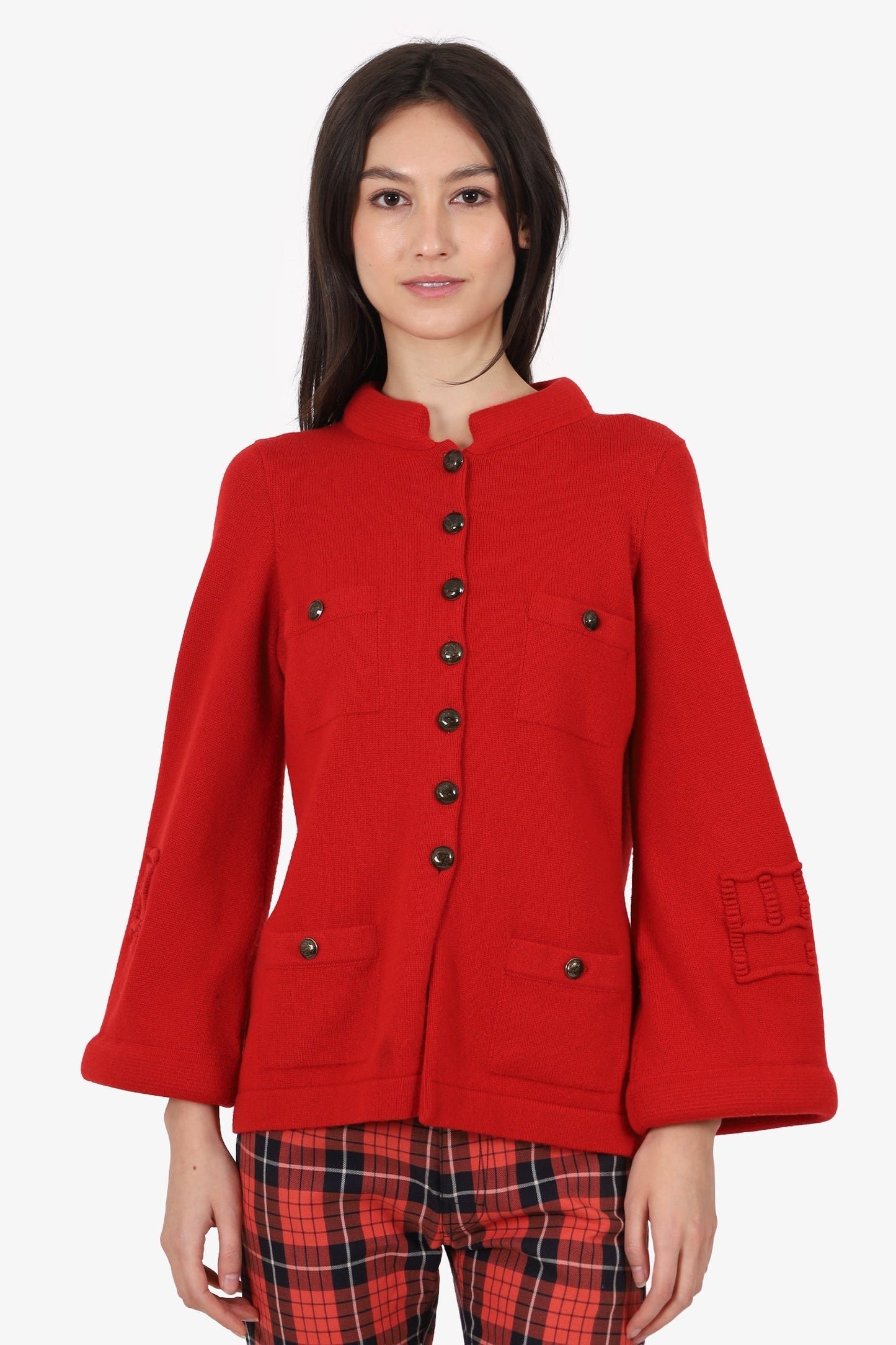 Pre-Loved Chanel™ 2010 'Shanghai Metiers d'Art' Runway Red Cashmere/Wool Buttoned Cardigan Size 40