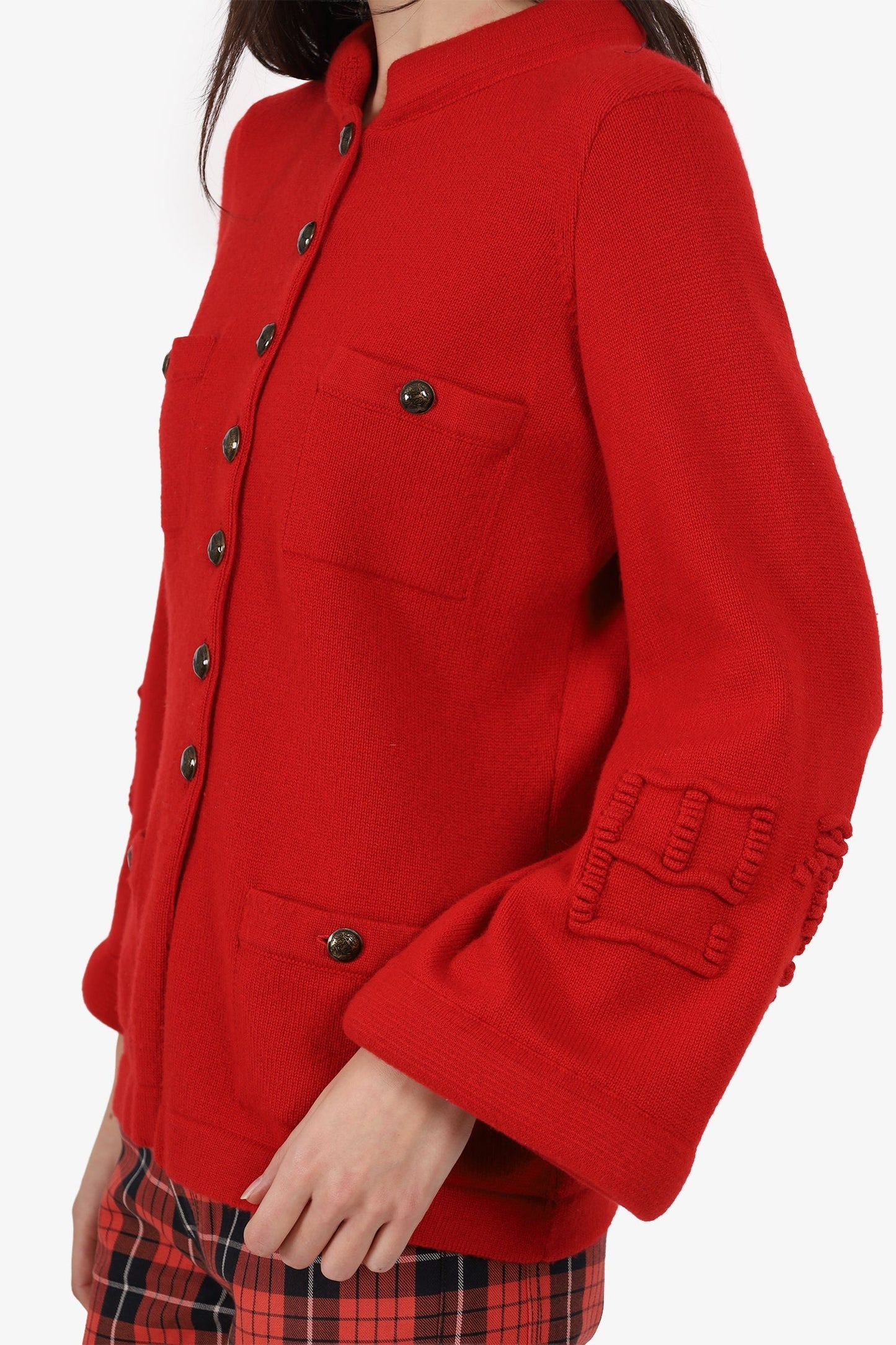 Pre-Loved Chanel™ 2010 'Shanghai Metiers d'Art' Runway Red Cashmere/Wool Buttoned Cardigan Size 40