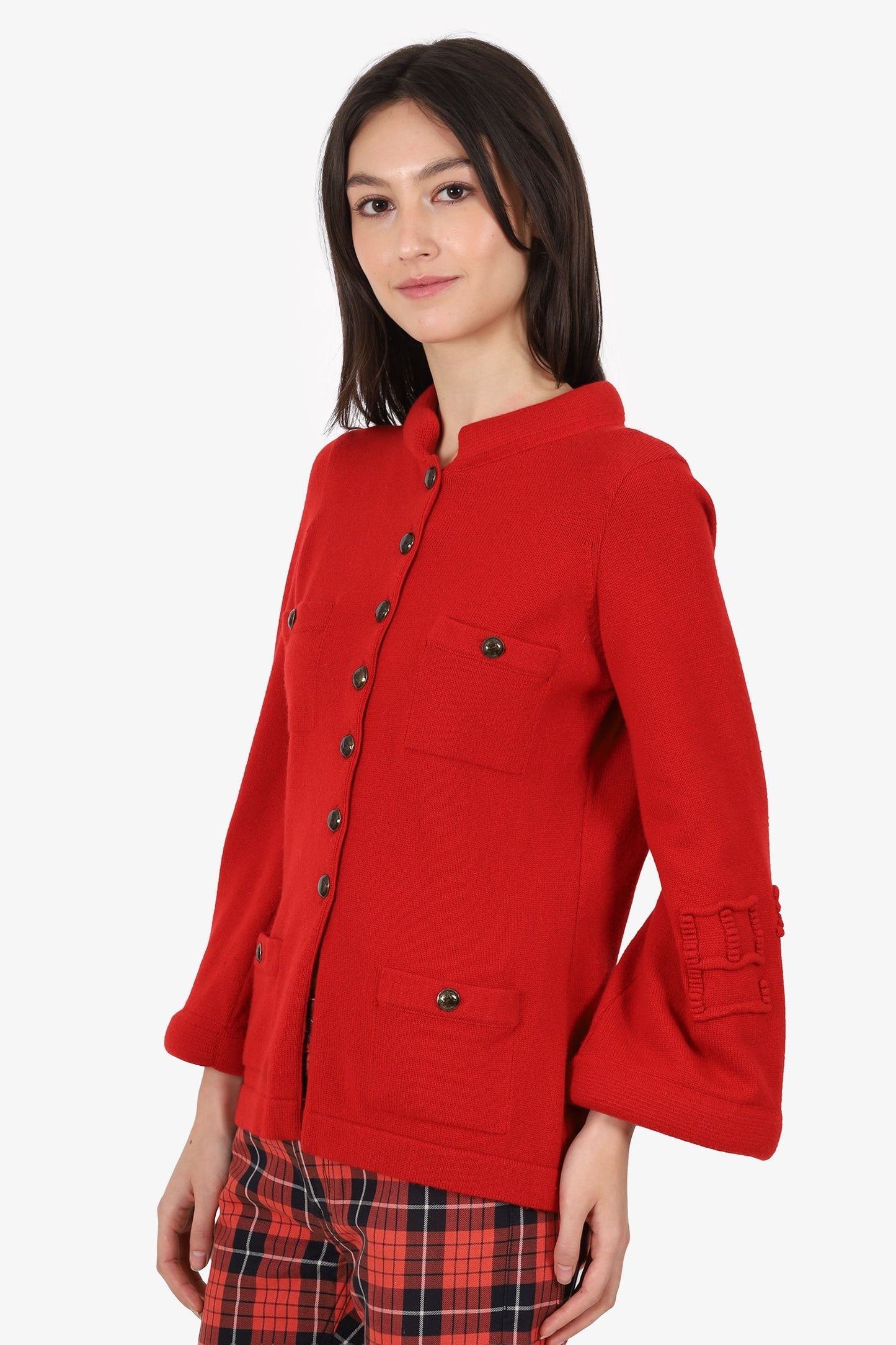 Pre-Loved Chanel™ 2010 'Shanghai Metiers d'Art' Runway Red Cashmere/Wool Buttoned Cardigan Size 40