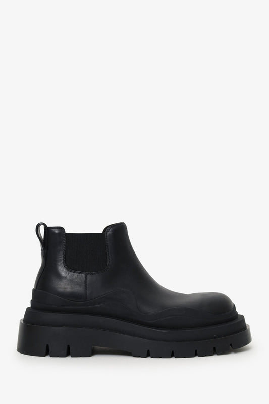 Bottega Veneta Black Leather Tire Chelsea Boots Size 38