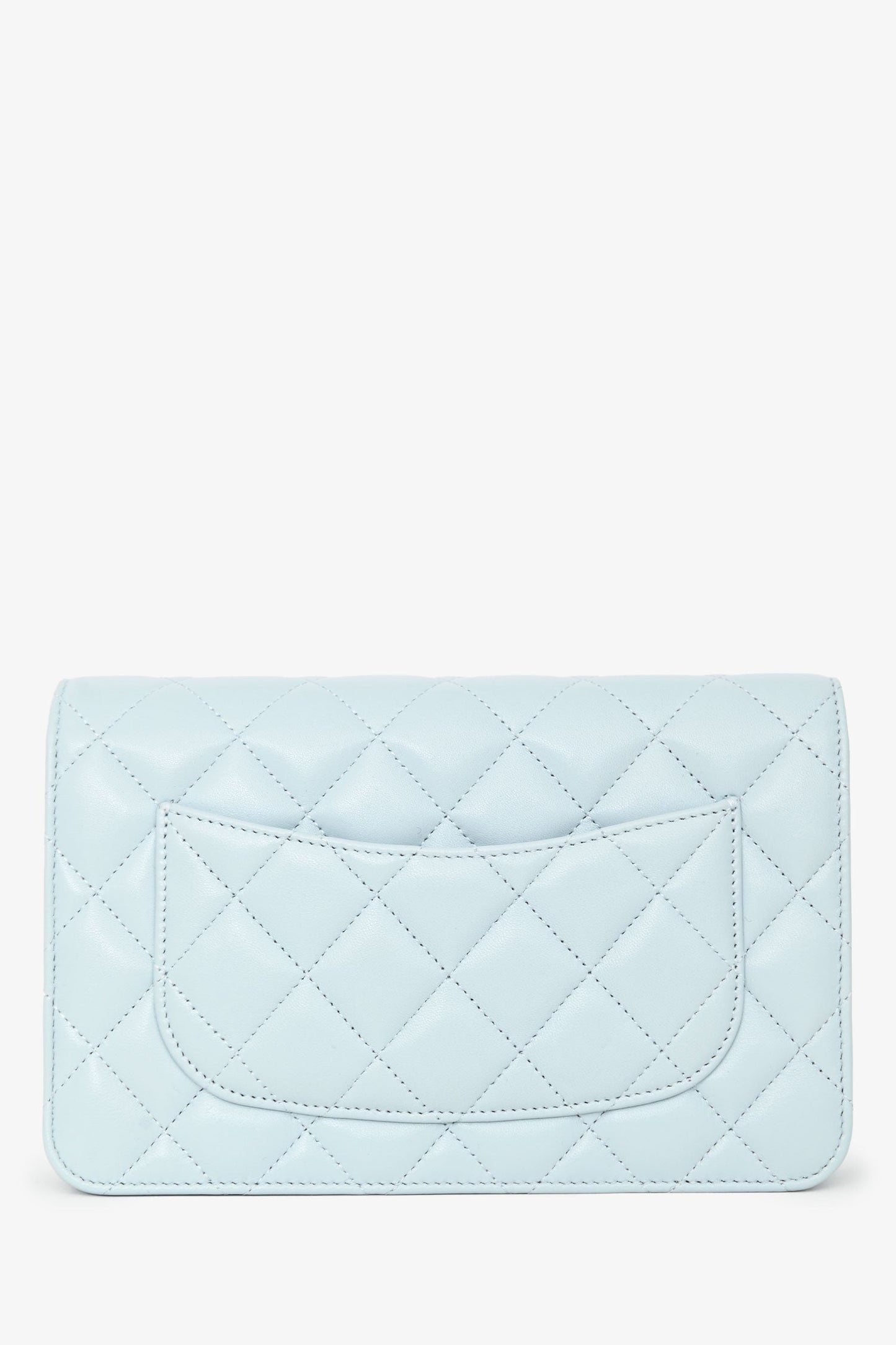 Pre-Loved Chanel™ Light Blue Leather Quilted CC Pearl Crush Wallet On Chain