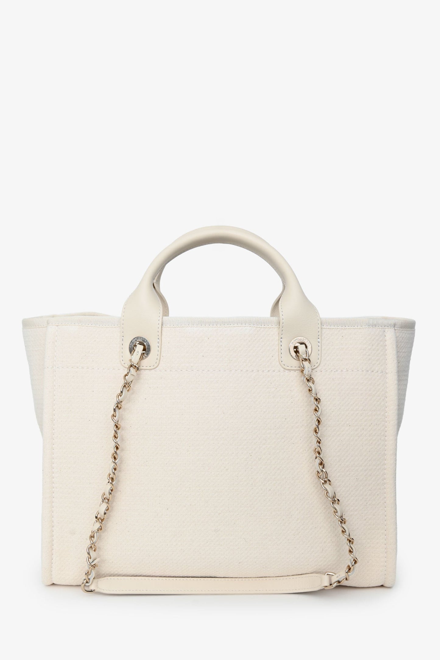 Pre-Loved Chanel™ Beige Canvas Small Deauville Shopping Tote with Pouch