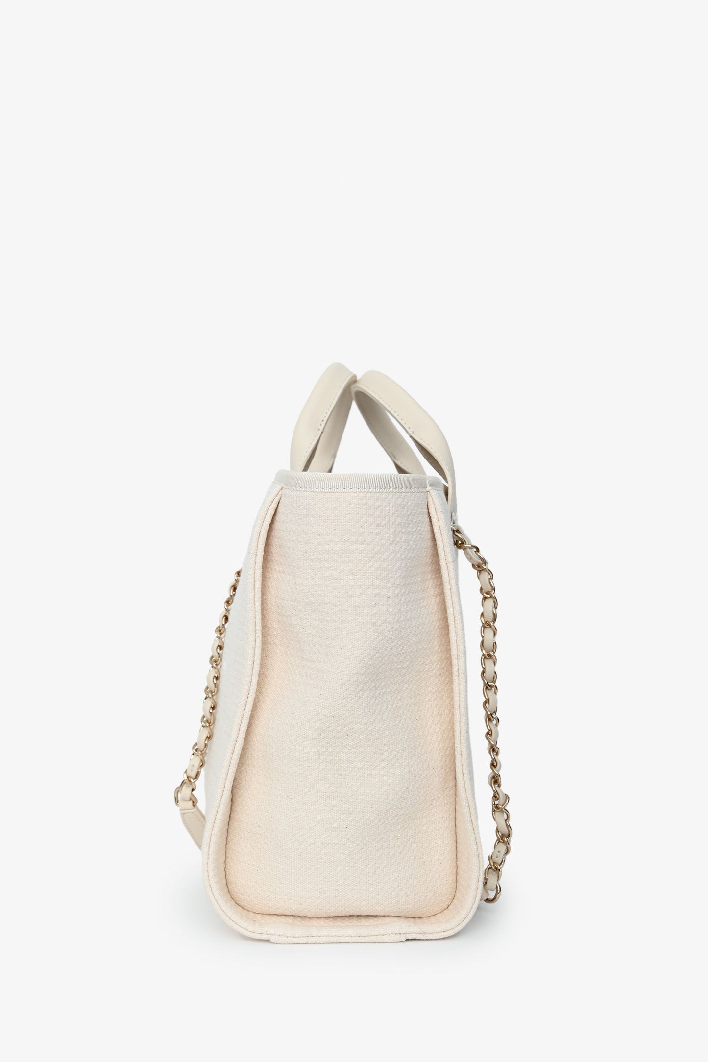 Pre-Loved Chanel™ Beige Canvas Small Deauville Shopping Tote with Pouch