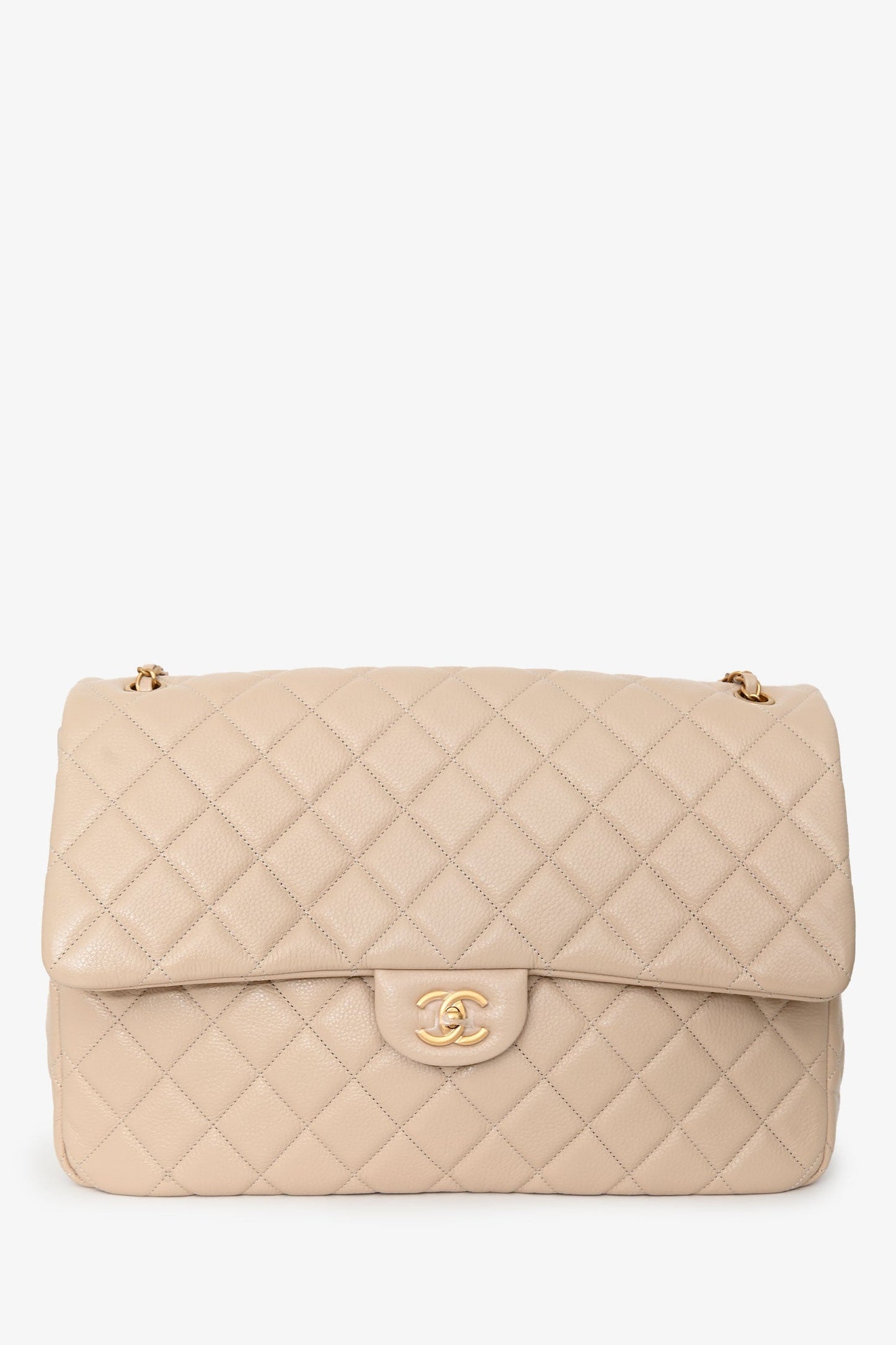 Pre-Loved Chanel™ Beige Calfskin Leather Airline XXL Single Flap Bag