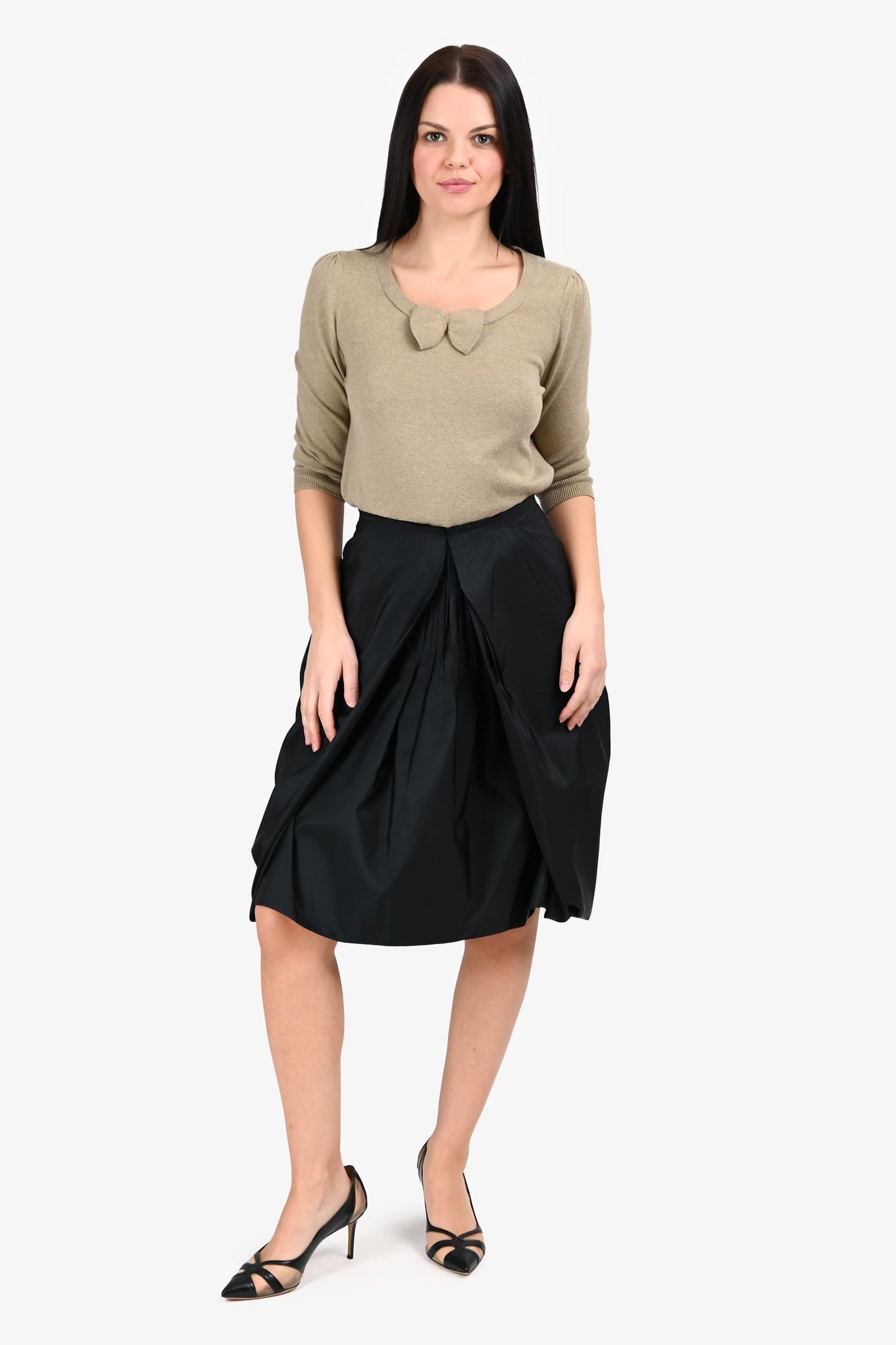 Prada   Black Nylon Ruched Skirt Size 44