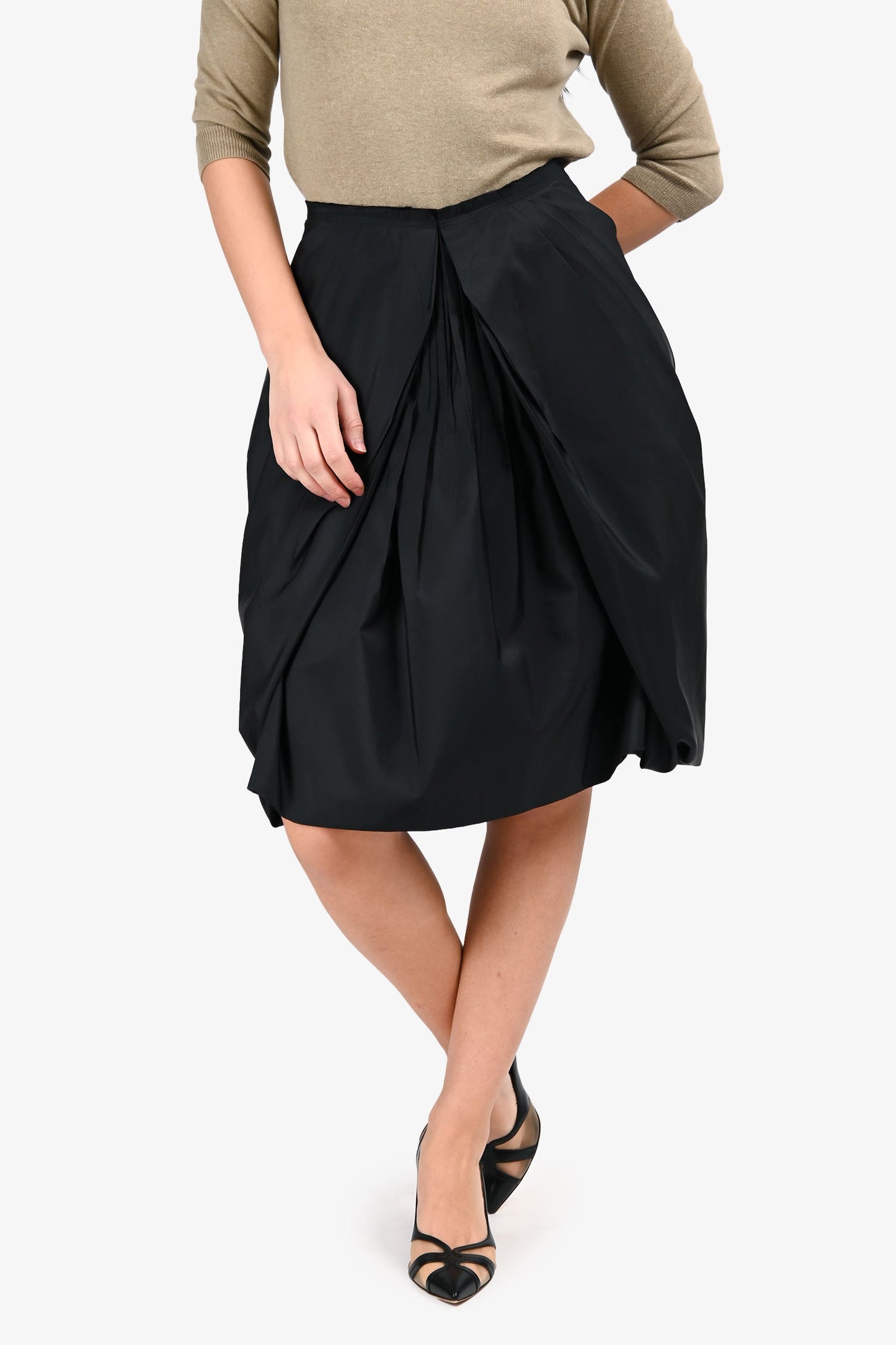 Prada   Black Nylon Ruched Skirt Size 44