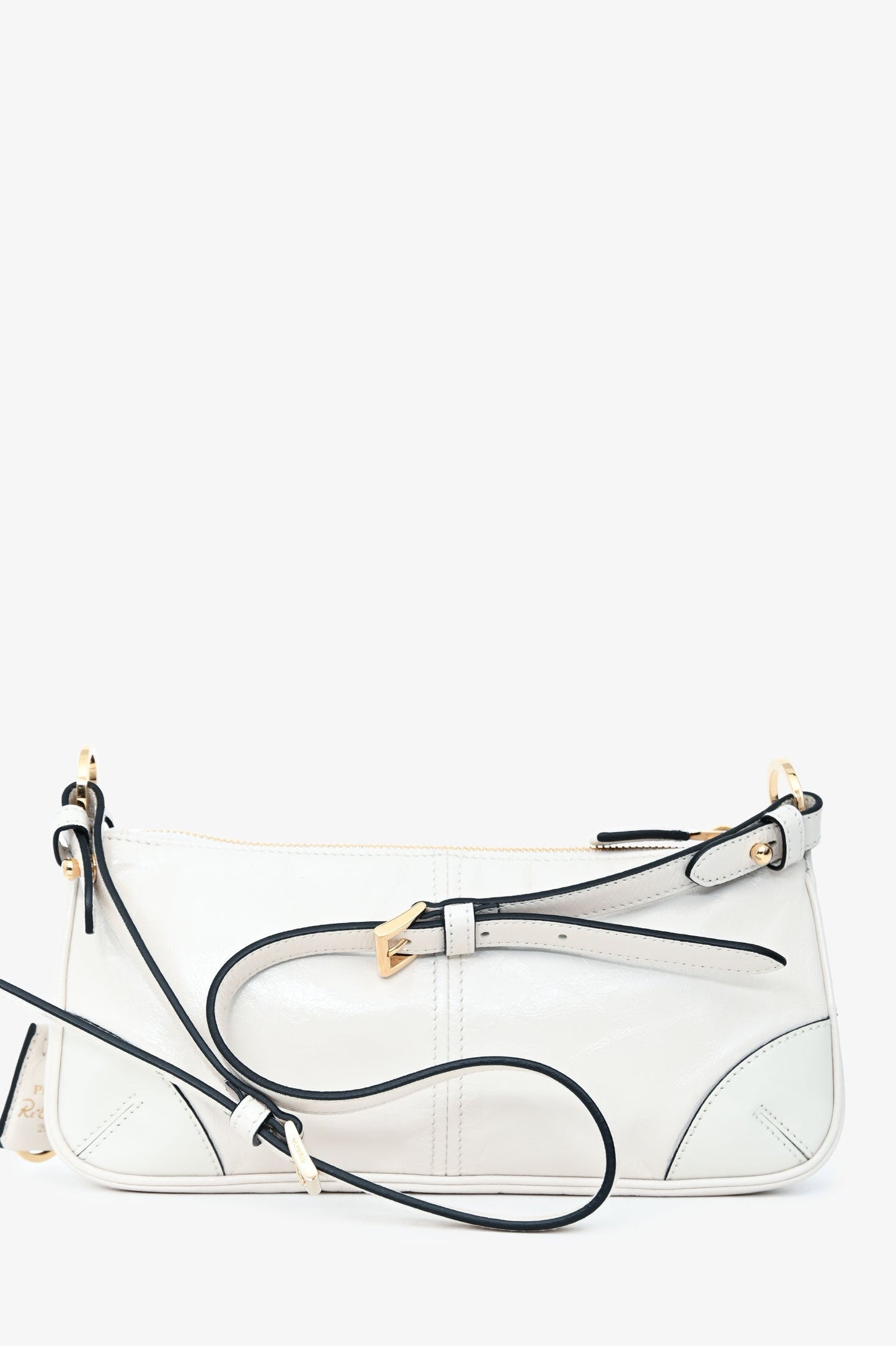 Prada White Leather 'Re-Edition 2002' Medium Shoulder Bag with Chain