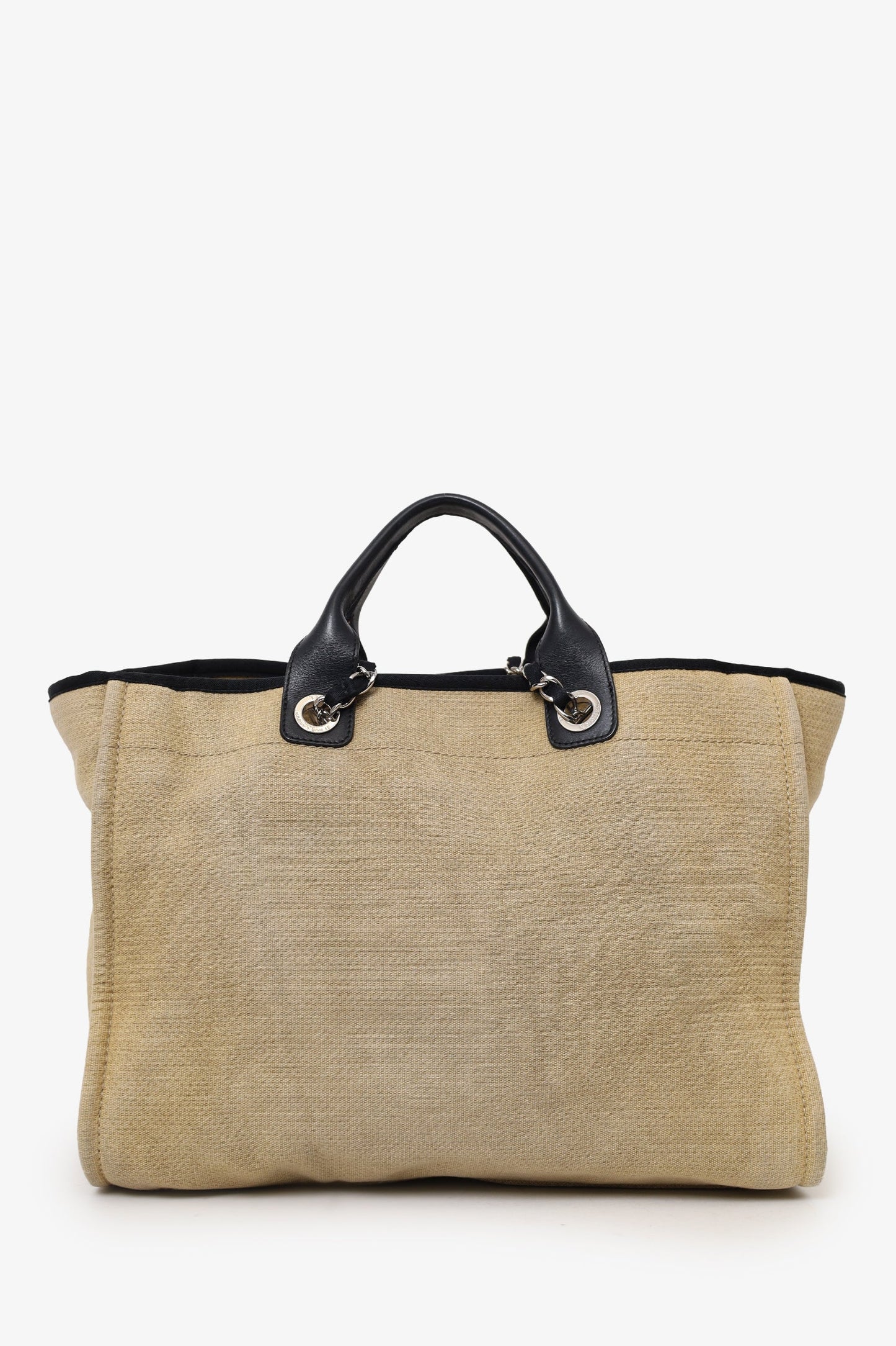 Pre-Loved Chanel™ 2012 Beige/Black Canvas Large Deauville Shopping Tote
