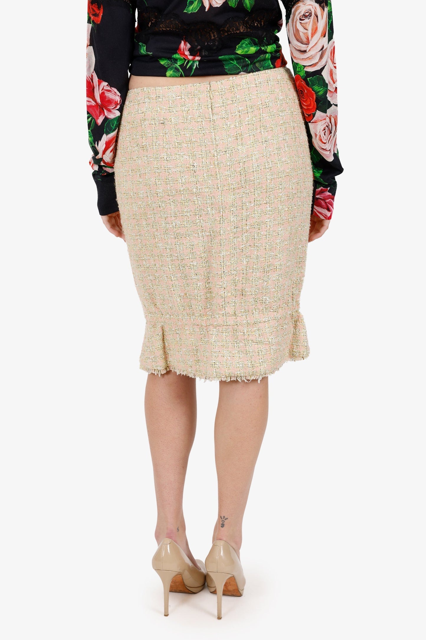 Pre-Loved Chanel™ 05P Pink/Green Tweed Midi Skirt Size 42