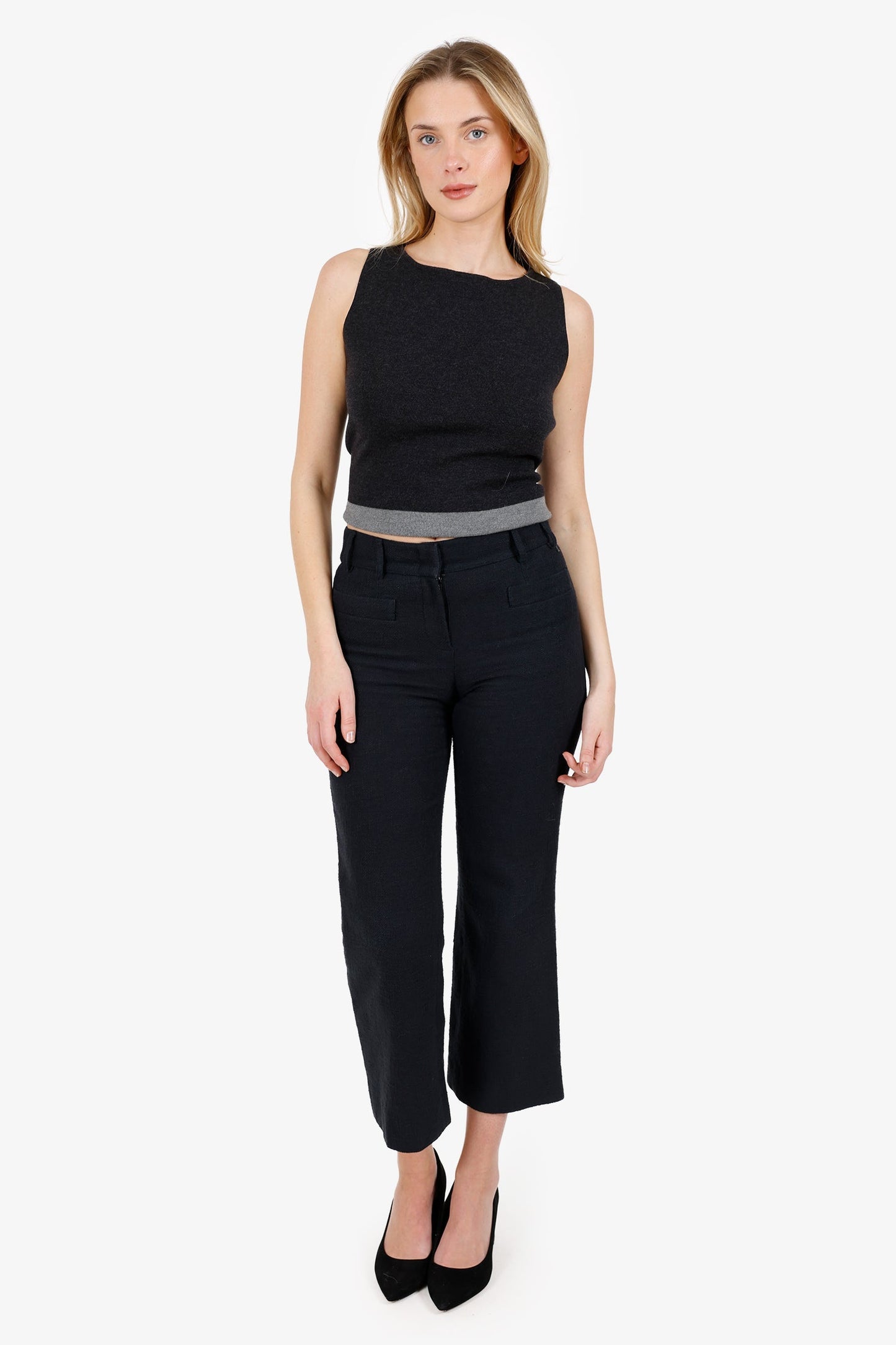 Pre-Loved Chanel™ 06P Black Cotton Straight Leg Pants Size 34