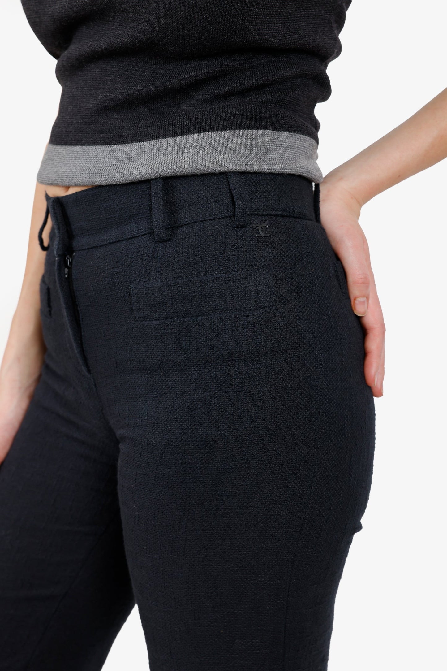 Pre-Loved Chanel™ 06P Black Cotton Straight Leg Pants Size 34