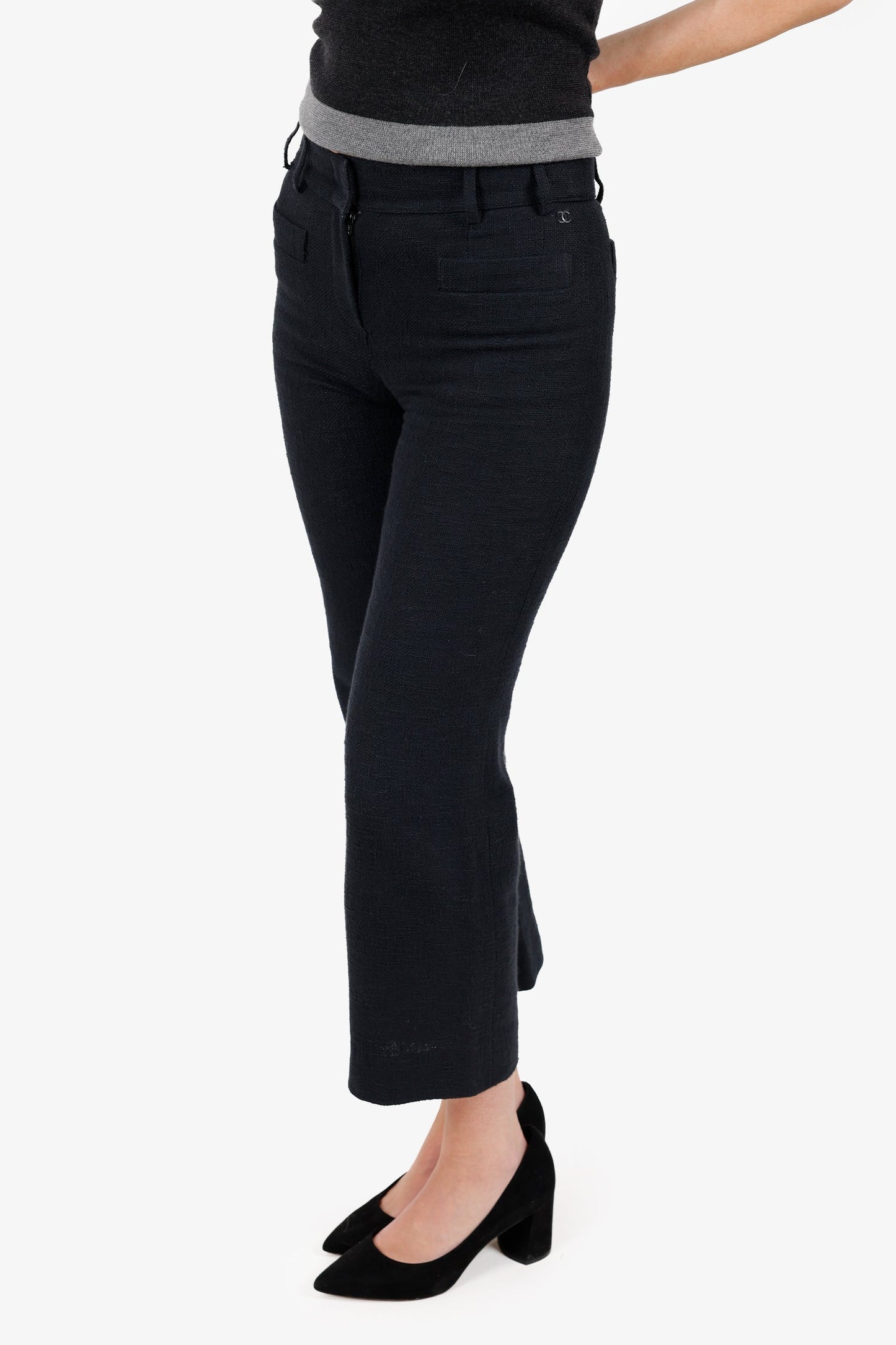 Pre-Loved Chanel™ 06P Black Cotton Straight Leg Pants Size 34