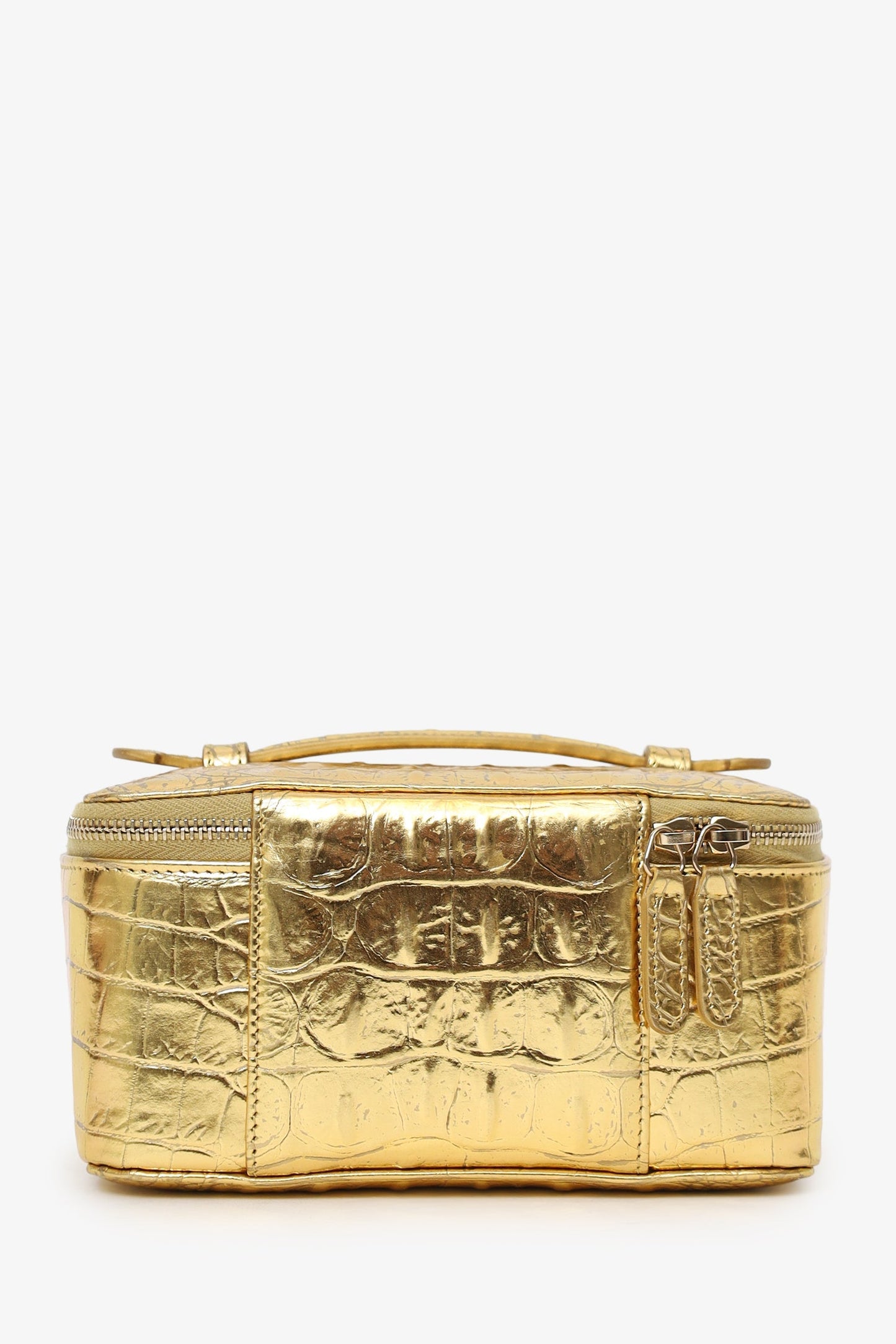 Pre-Loved Chanel™ Gold Metallic Crocodile Embossed Mini Vanity Bag