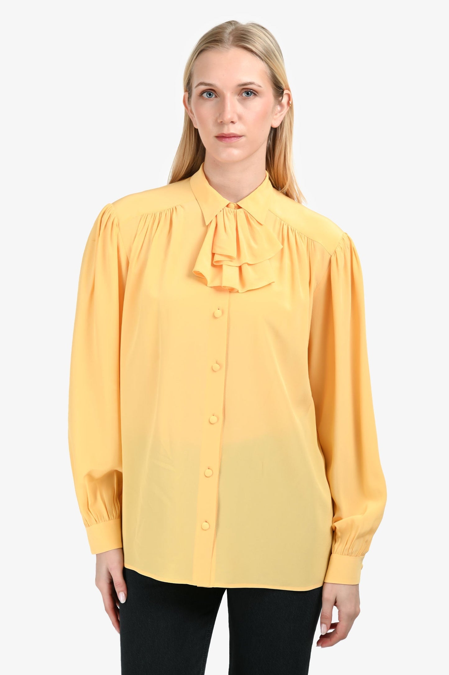 Gucci Yellow Silk Ruffle Blo  Size 40