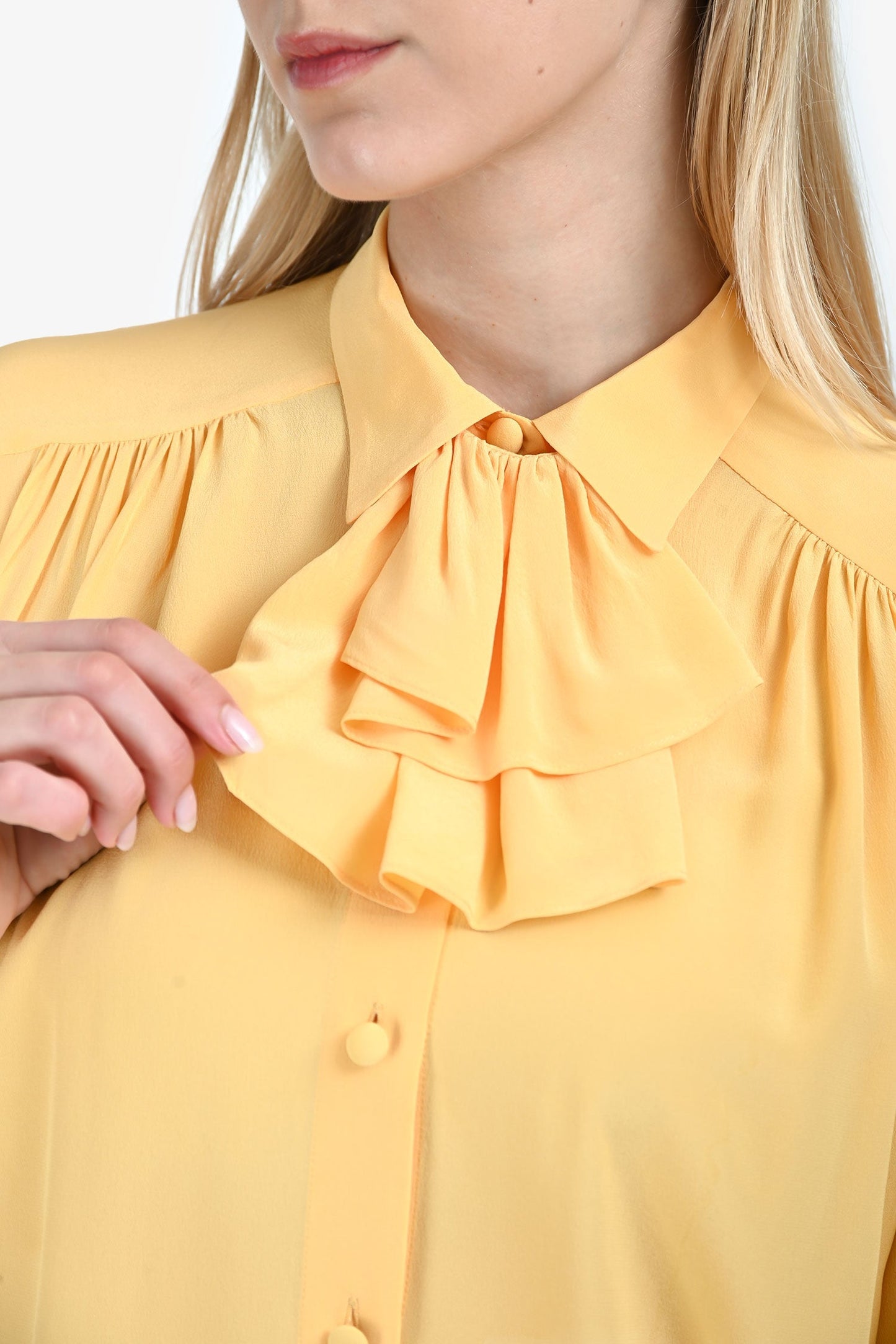 Gucci Yellow Silk Ruffle Blo  Size 40