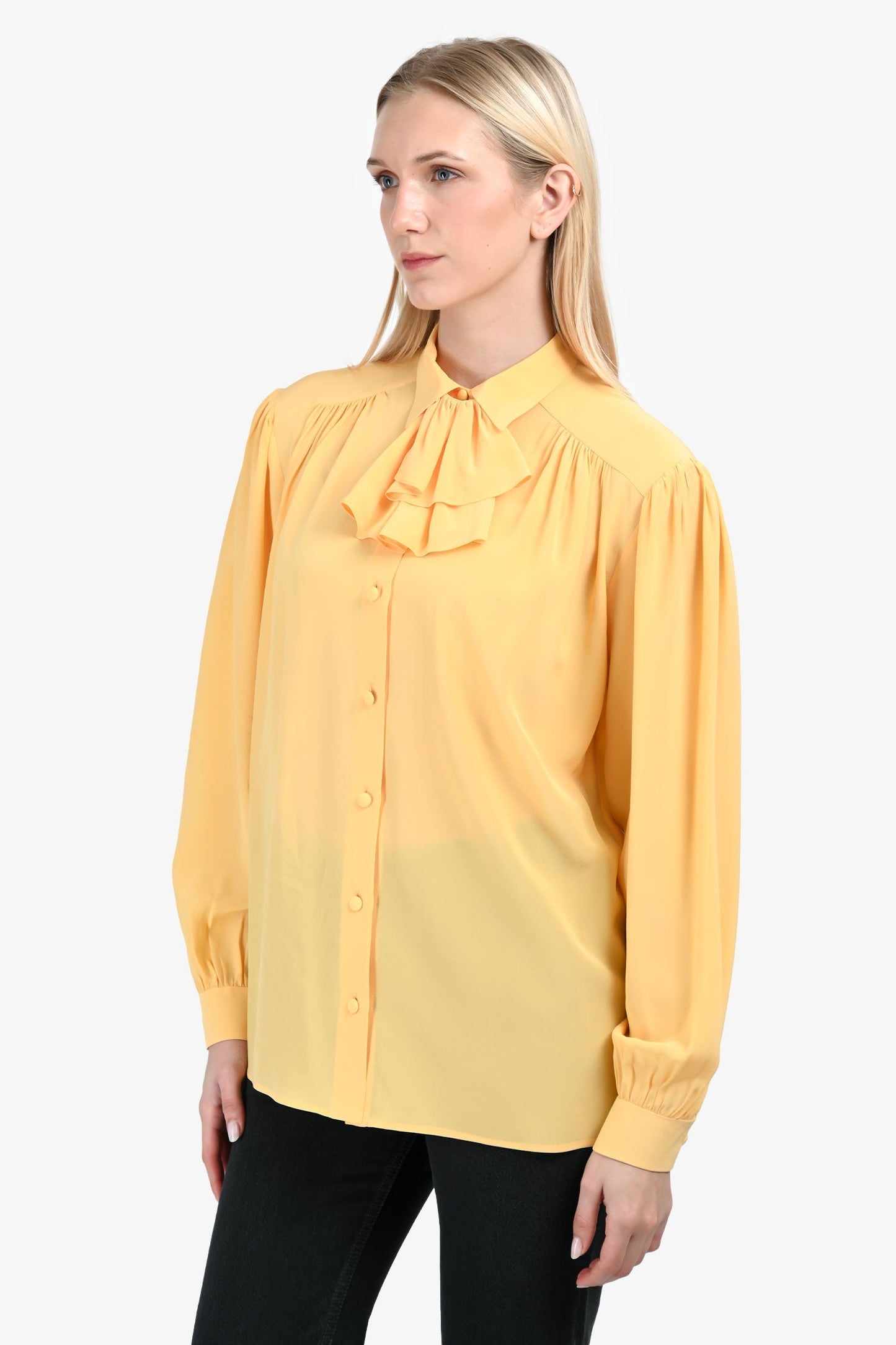 Gucci Yellow Silk Ruffle Blo  Size 40