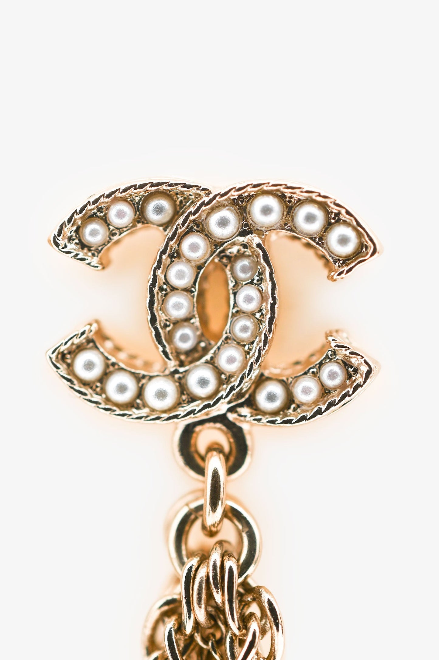 Pre-Loved Chanel™ 2020 Gold Tone Faux Pearl CC Ear Pendants