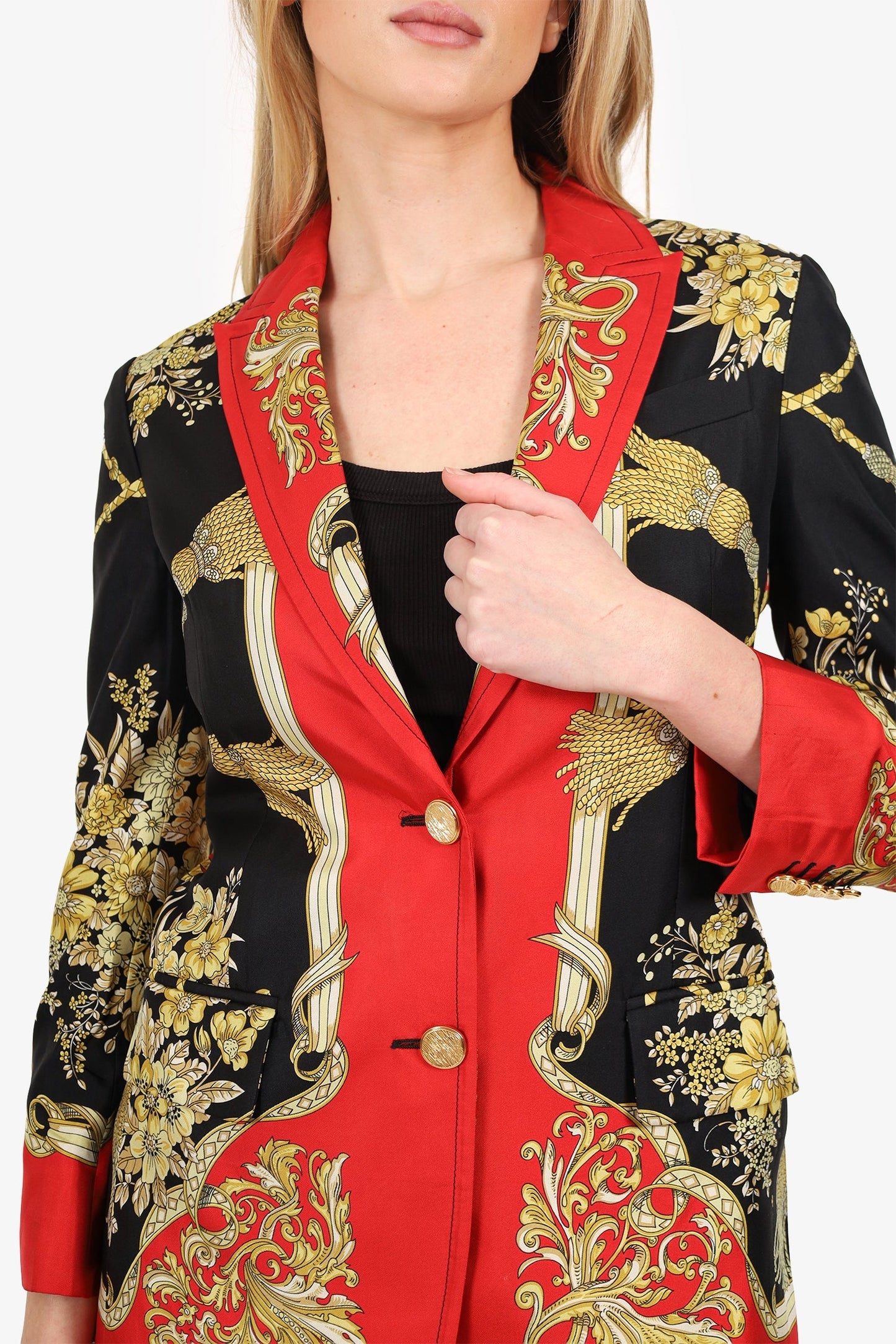 Gucci Black/Red Silk Printed Two-Piece Suits Size 36/38