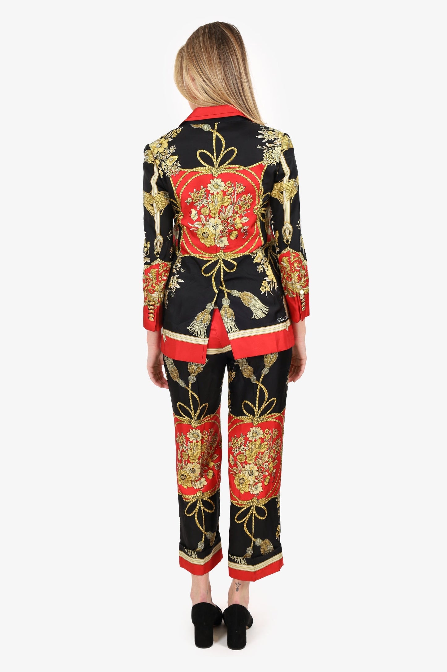 Gucci Black/Red Silk Printed Two-Piece Suits Size 36/38
