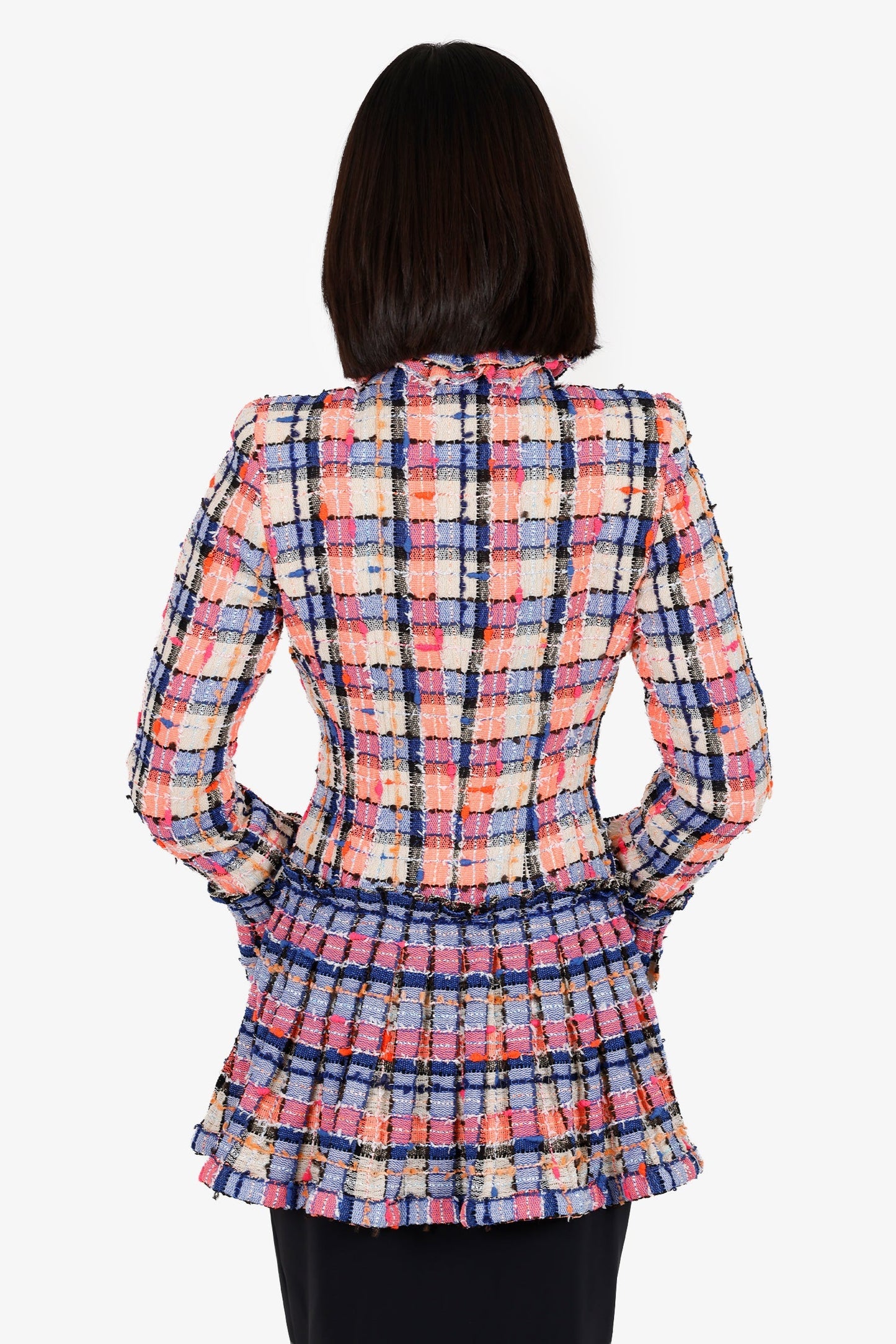 Pre-Loved Chanel™ 20S Blue/Pink Tweed Ruffled Jacket Size 38