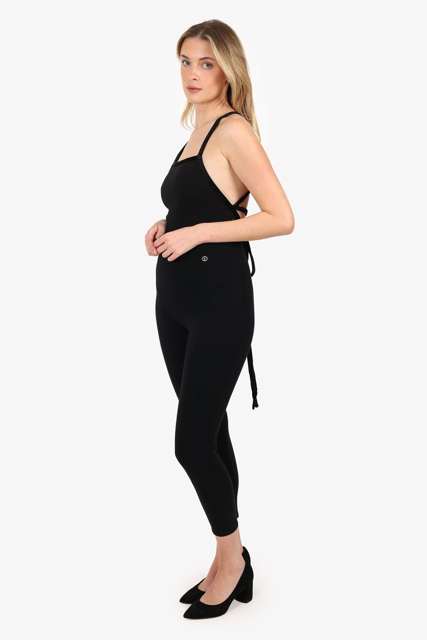 Pre-Loved Chanel™ 20F Black Velvet Trimmed Sleeveless Jumpsuit Size 36