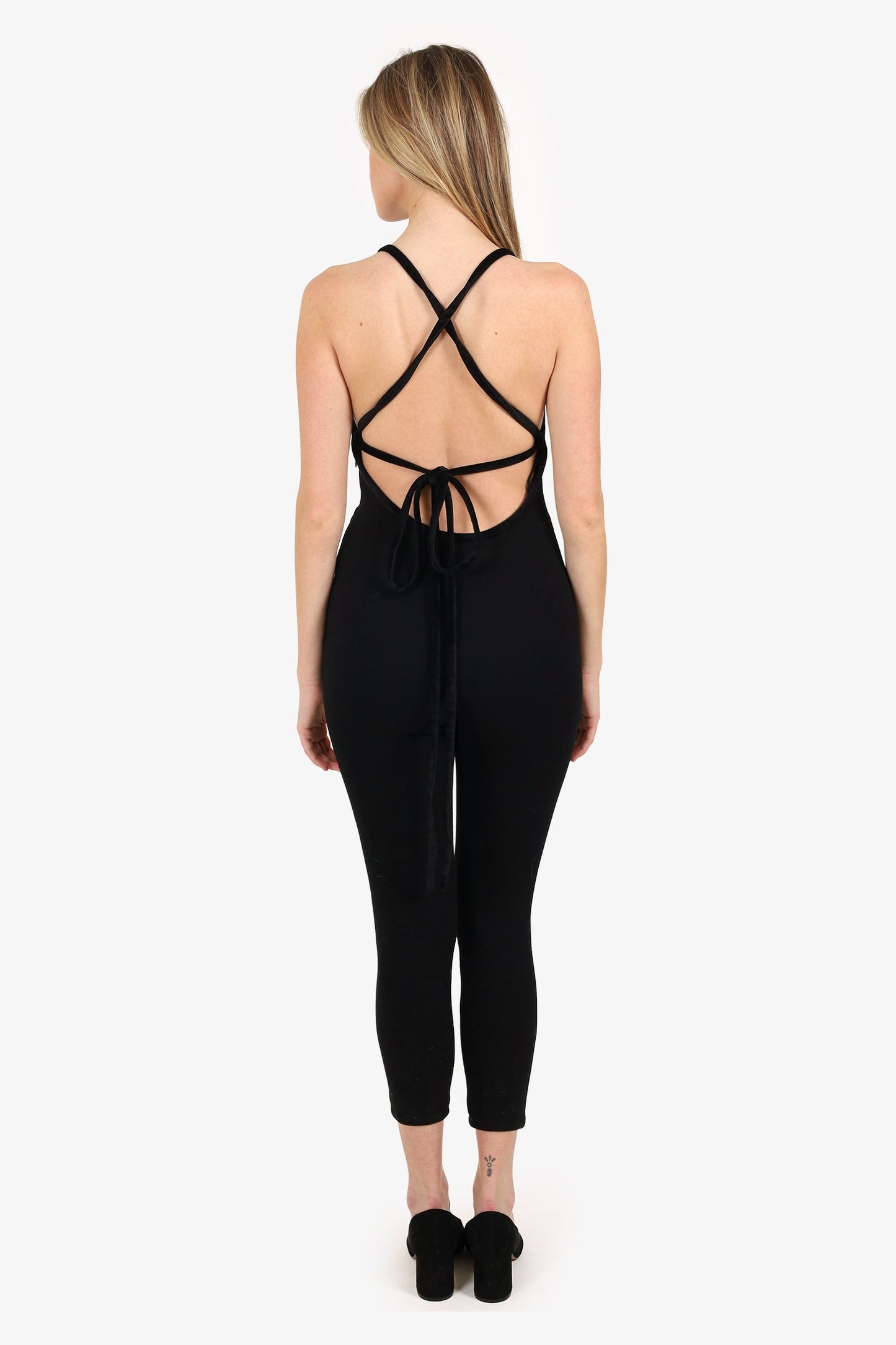 Pre-Loved Chanel™ 20F Black Velvet Trimmed Sleeveless Jumpsuit Size 36