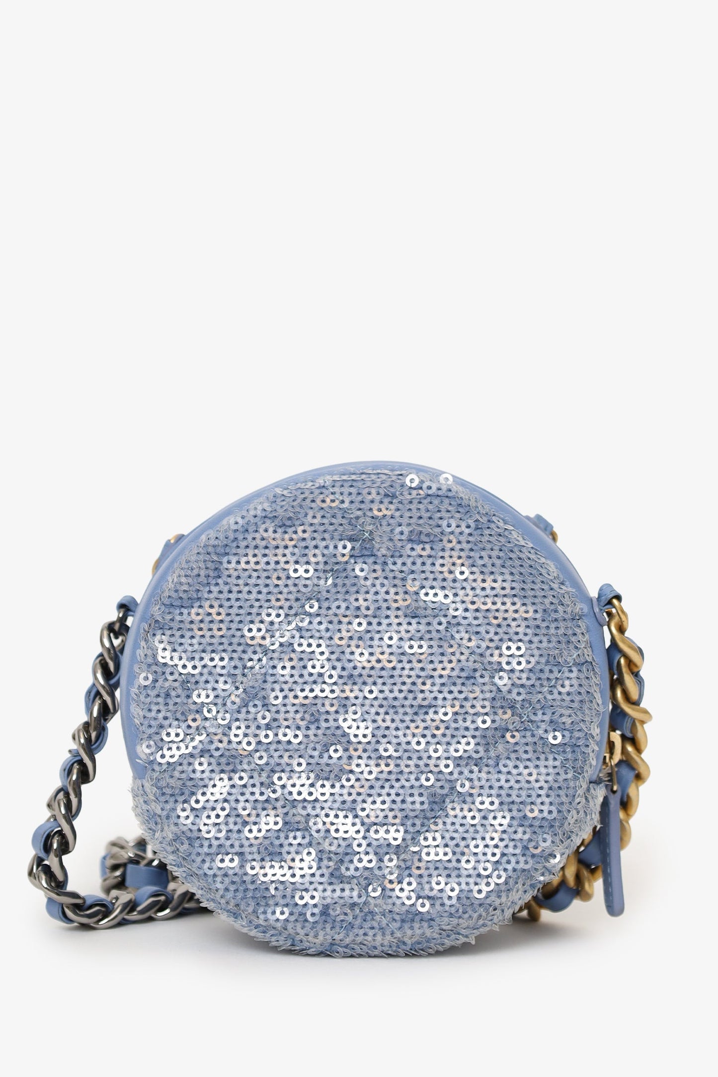 Pre-Loved Chanel™ 2020 Purple Sequin Chanel 19 Round Clutch Bag