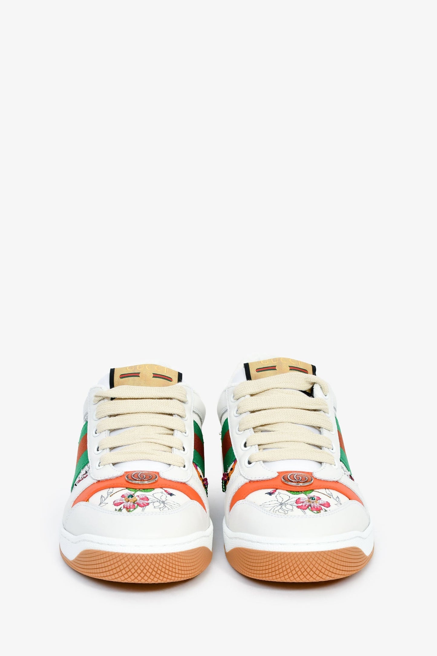 Gucci White/Orange Canvas/Leather Flora 'Screener' Sneakers Size 36.5