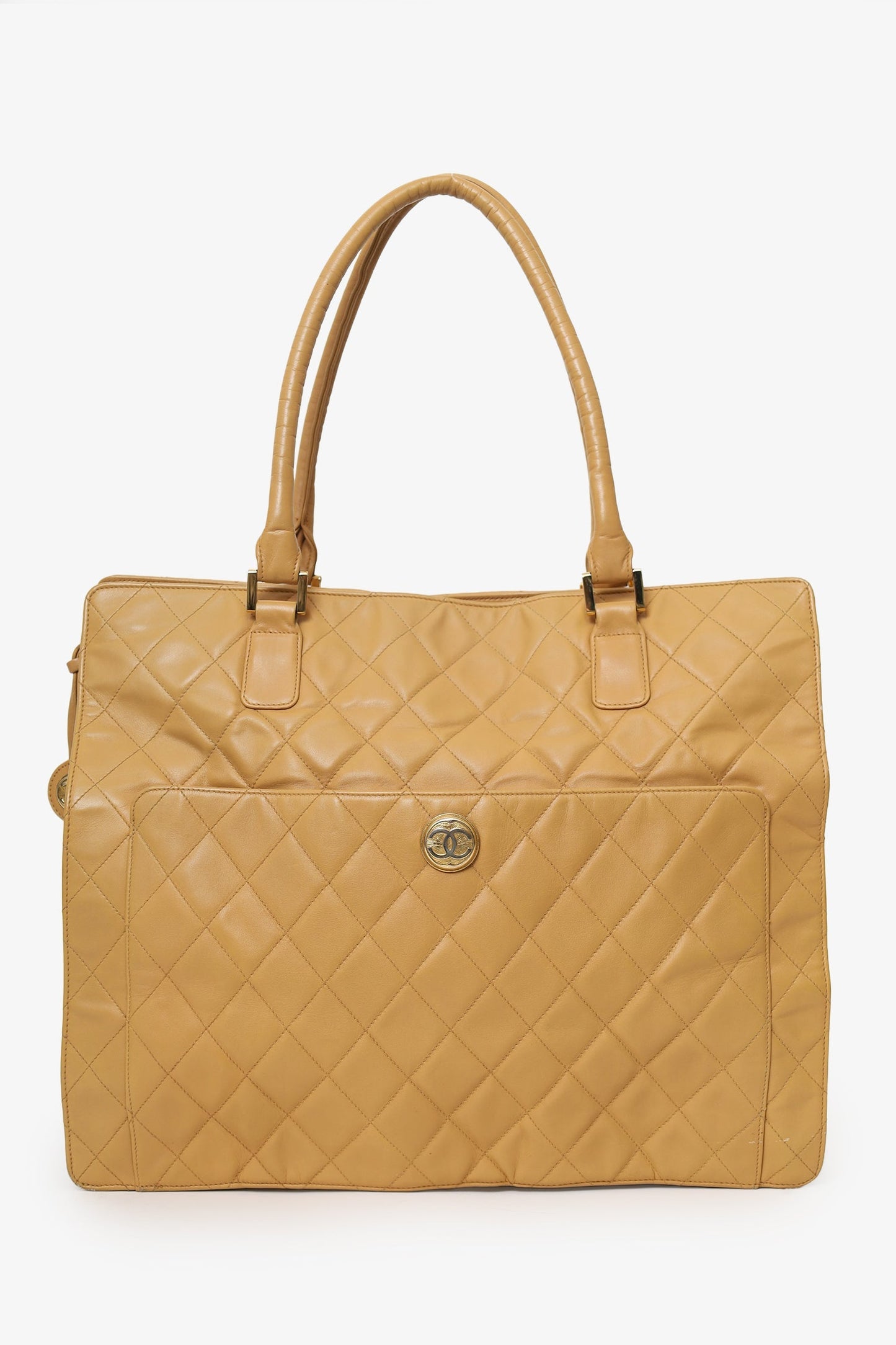Pre-Loved Chanel™   Beige Quilted Lambskin CC Briefcase