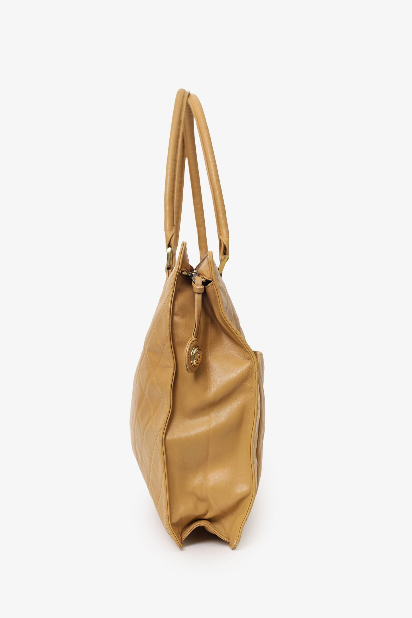 Pre-Loved Chanel™   Beige Quilted Lambskin CC Briefcase