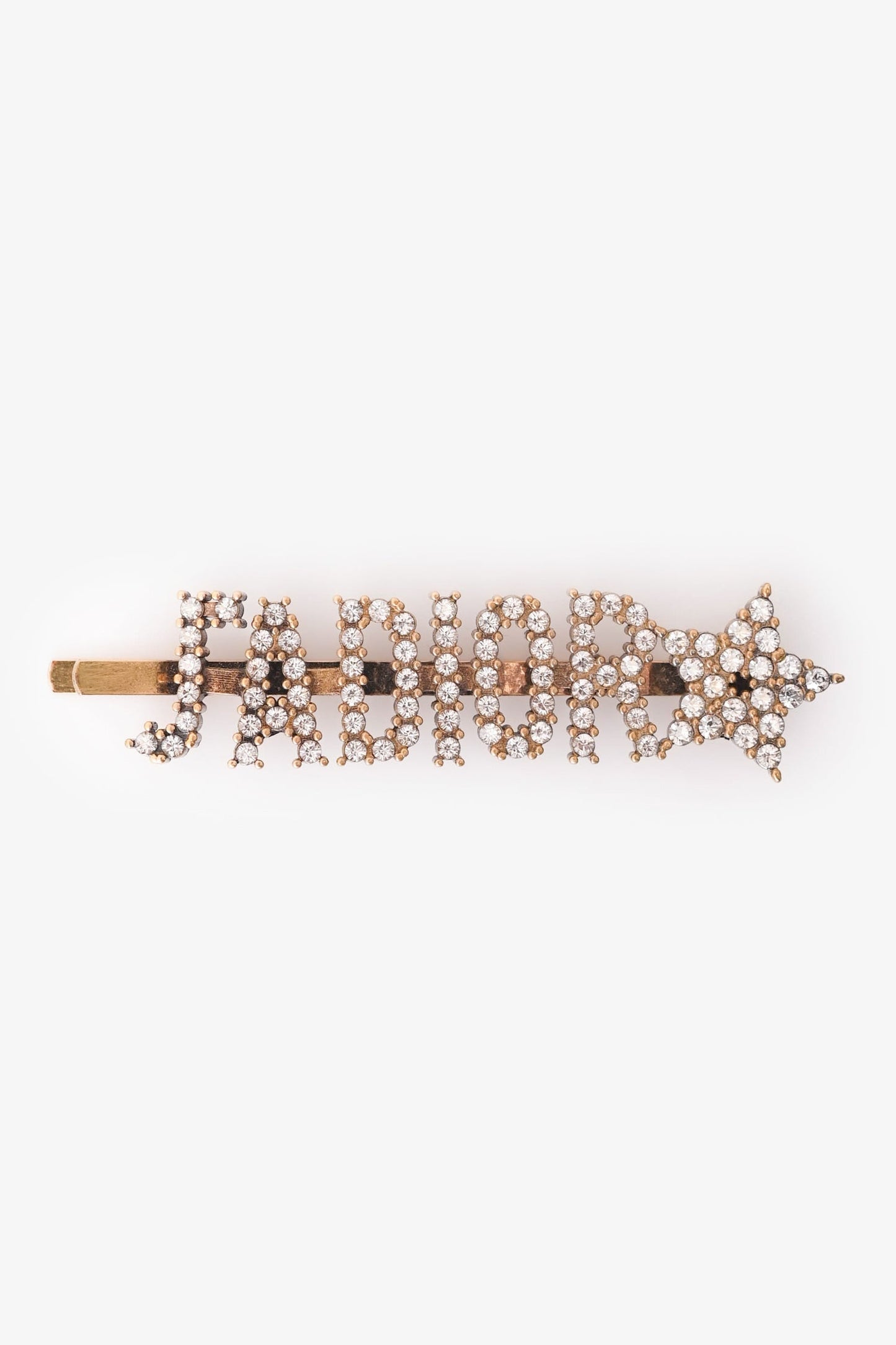 Christian Dior Aged Gold Tone Metal Crystal Embellished J'Adior Hair Clip