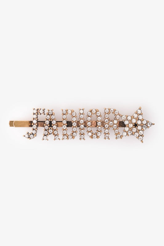 Christian Dior Aged Gold Tone Metal Crystal Embellished J'Adior Hair Clip