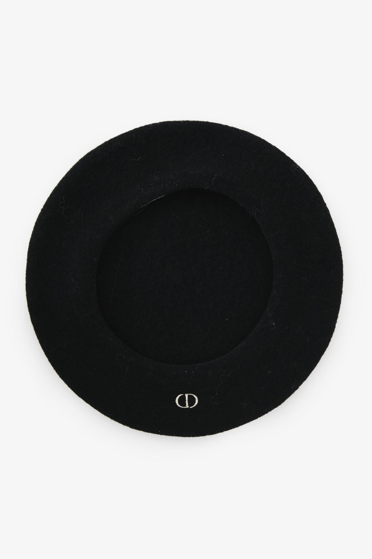 Christian Dior Black Wool CD Embroidered Beret Hat Size T4