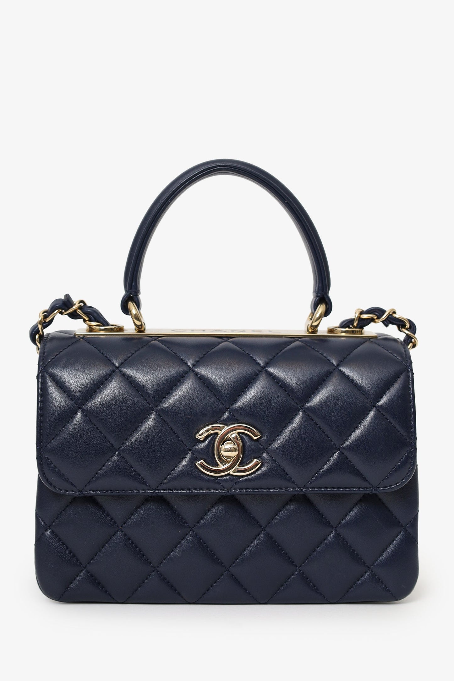 Pre-Loved Chanel™ Navy Lambskin Quilted Small Trendy CC Top Handle Bag